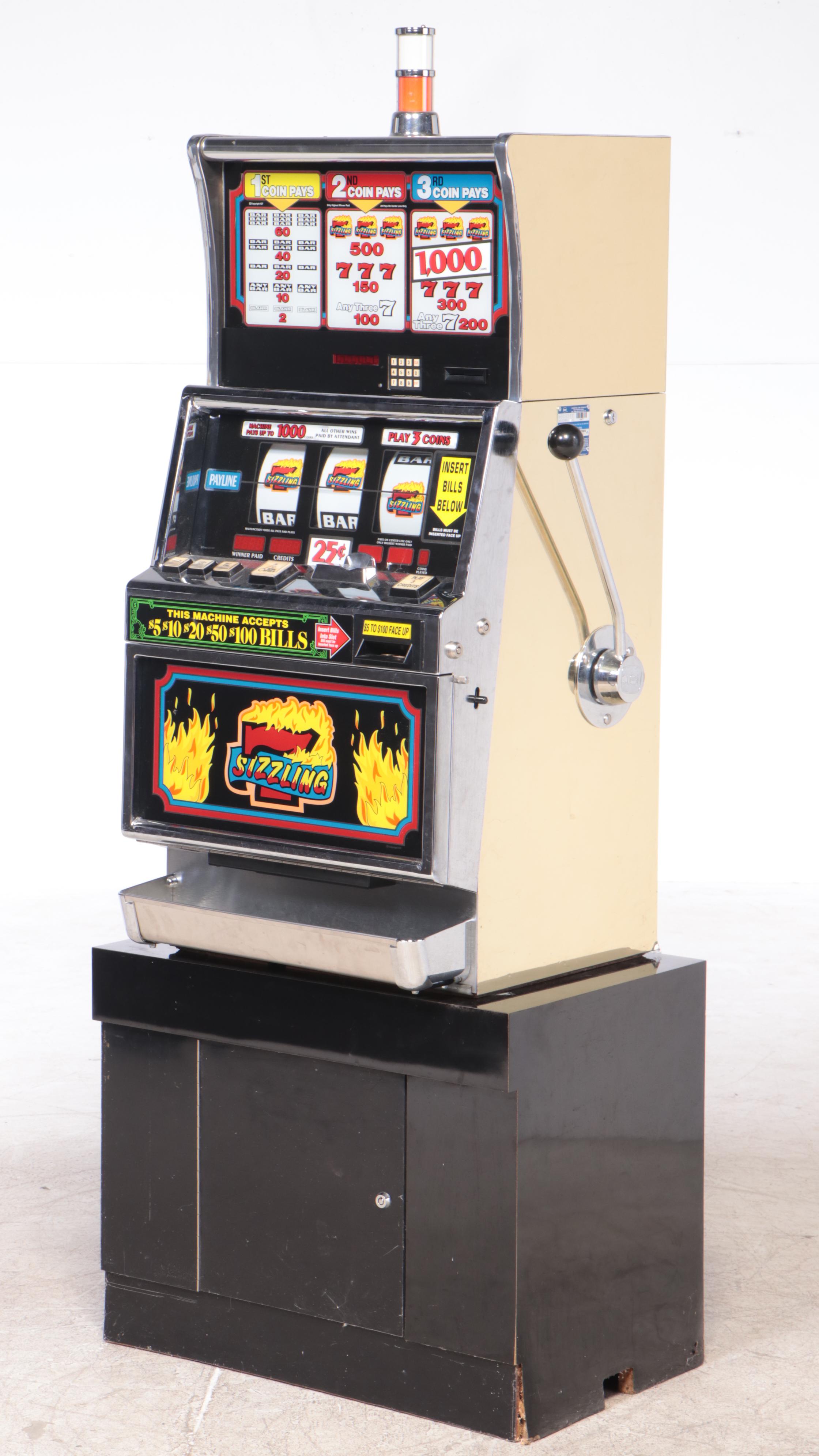 "Sizzling 7" Electric Token Operated Novelty Slot Machine with Base and Chair
