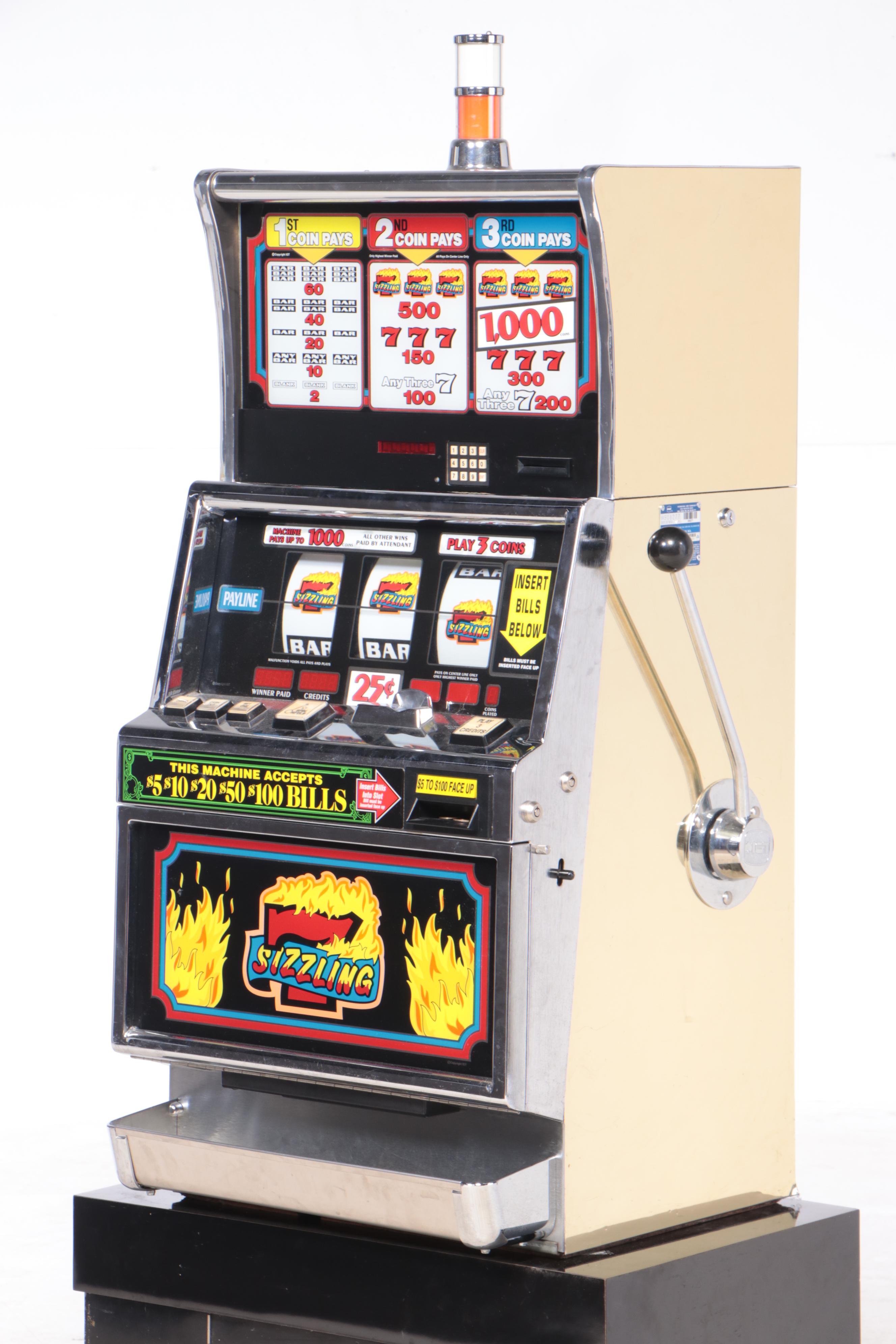 "Sizzling 7" Electric Token Operated Novelty Slot Machine with Base and Chair