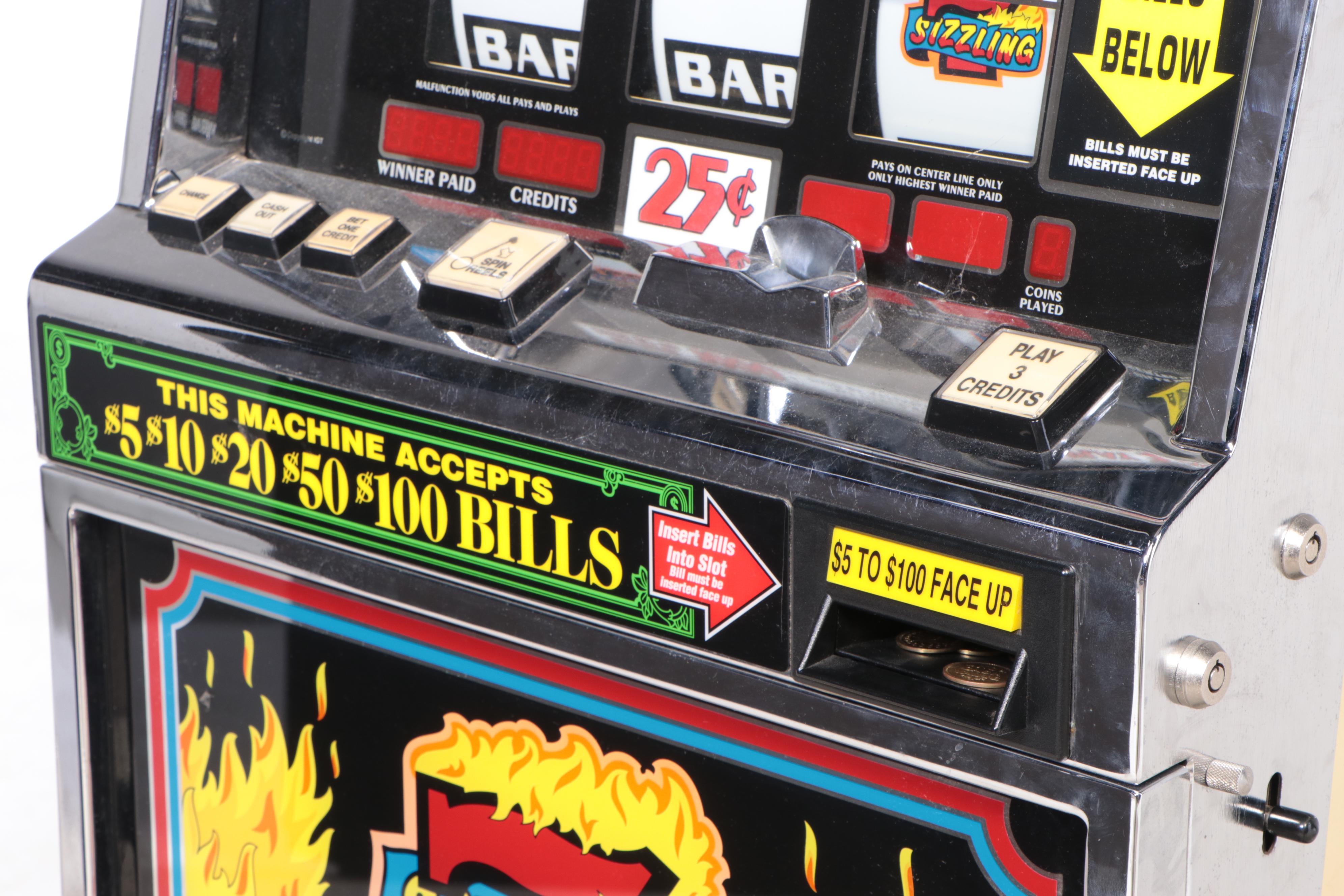 "Sizzling 7" Electric Token Operated Novelty Slot Machine with Base and Chair