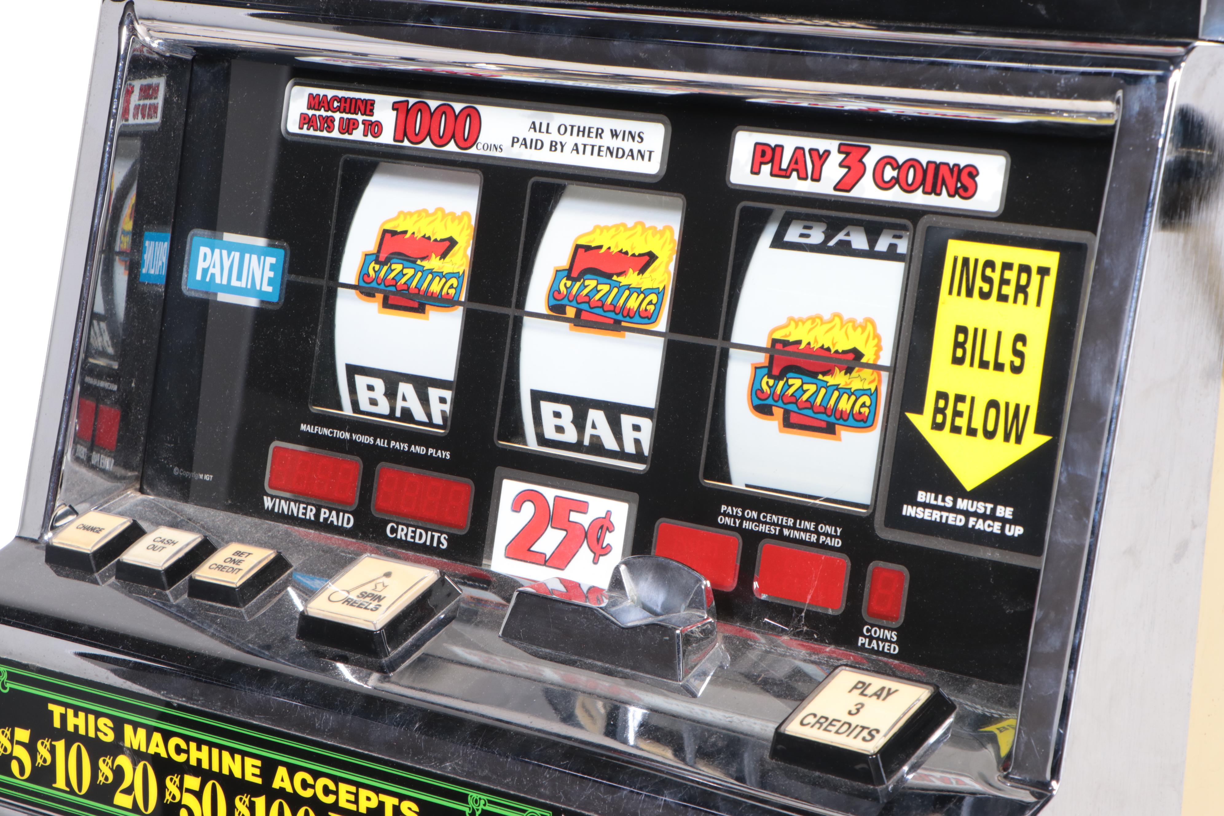 "Sizzling 7" Electric Token Operated Novelty Slot Machine with Base and Chair