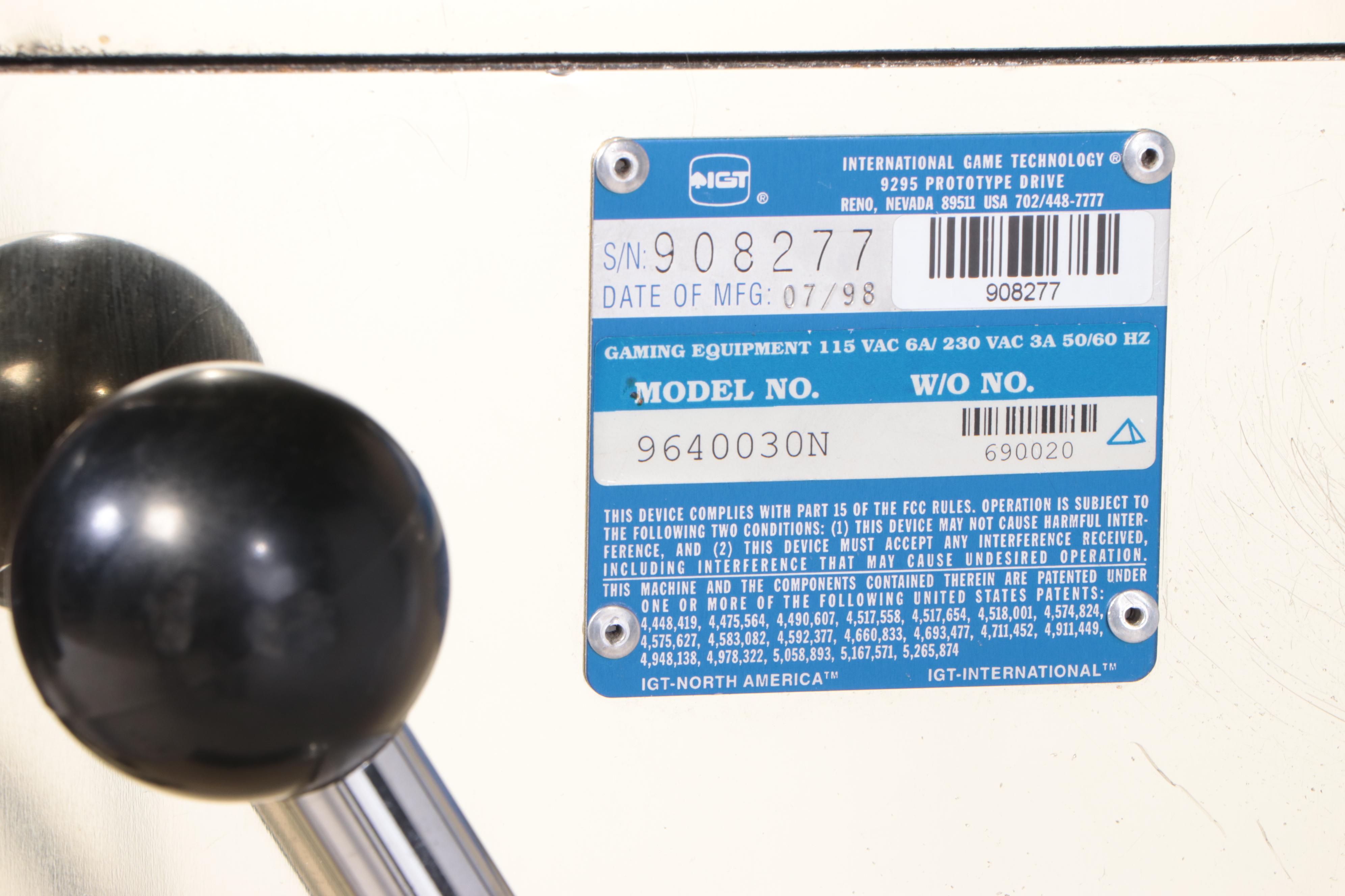 "Sizzling 7" Electric Token Operated Novelty Slot Machine with Base and Chair