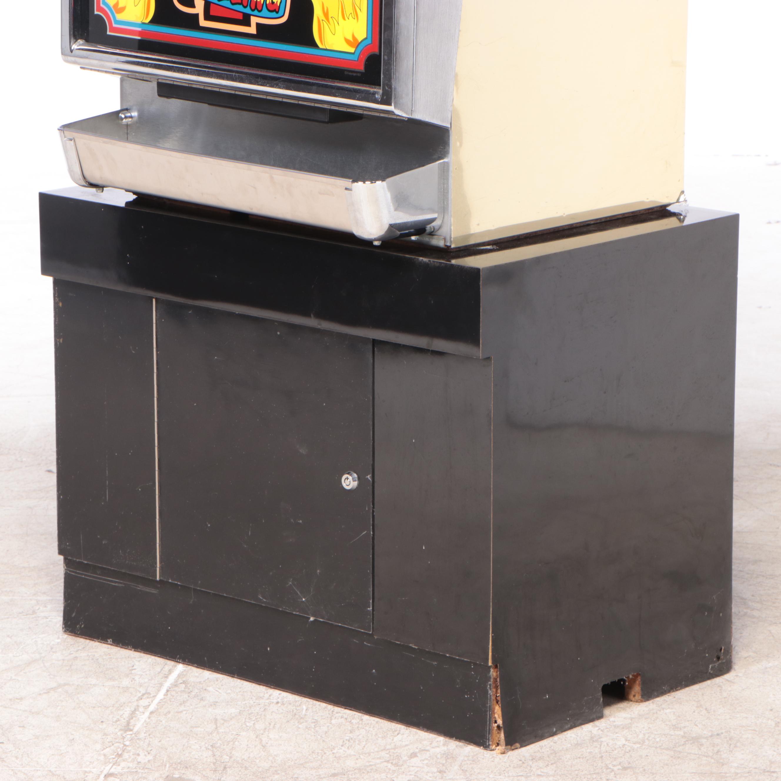 "Sizzling 7" Electric Token Operated Novelty Slot Machine with Base and Chair
