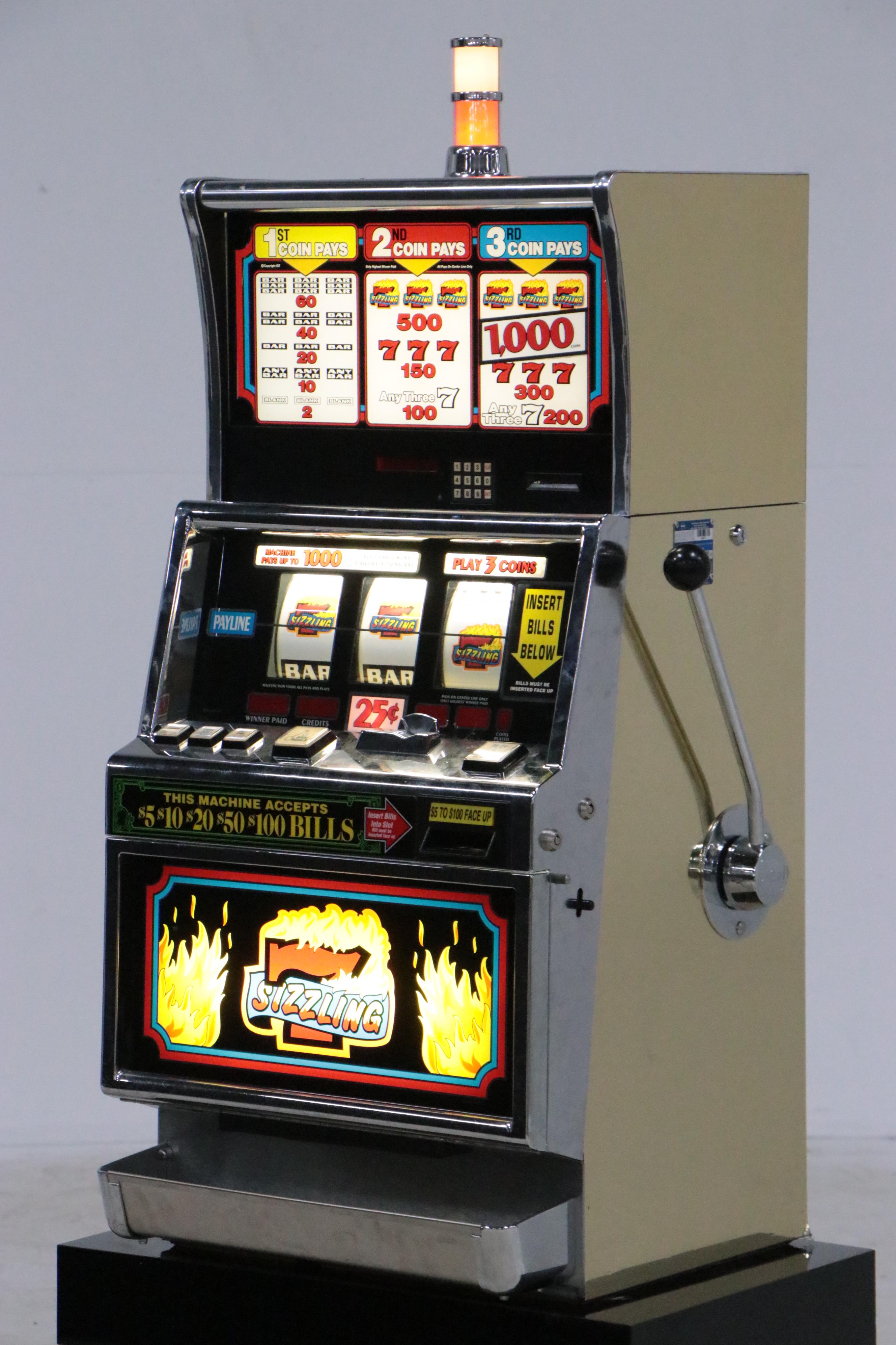 "Sizzling 7" Electric Token Operated Novelty Slot Machine with Base and Chair