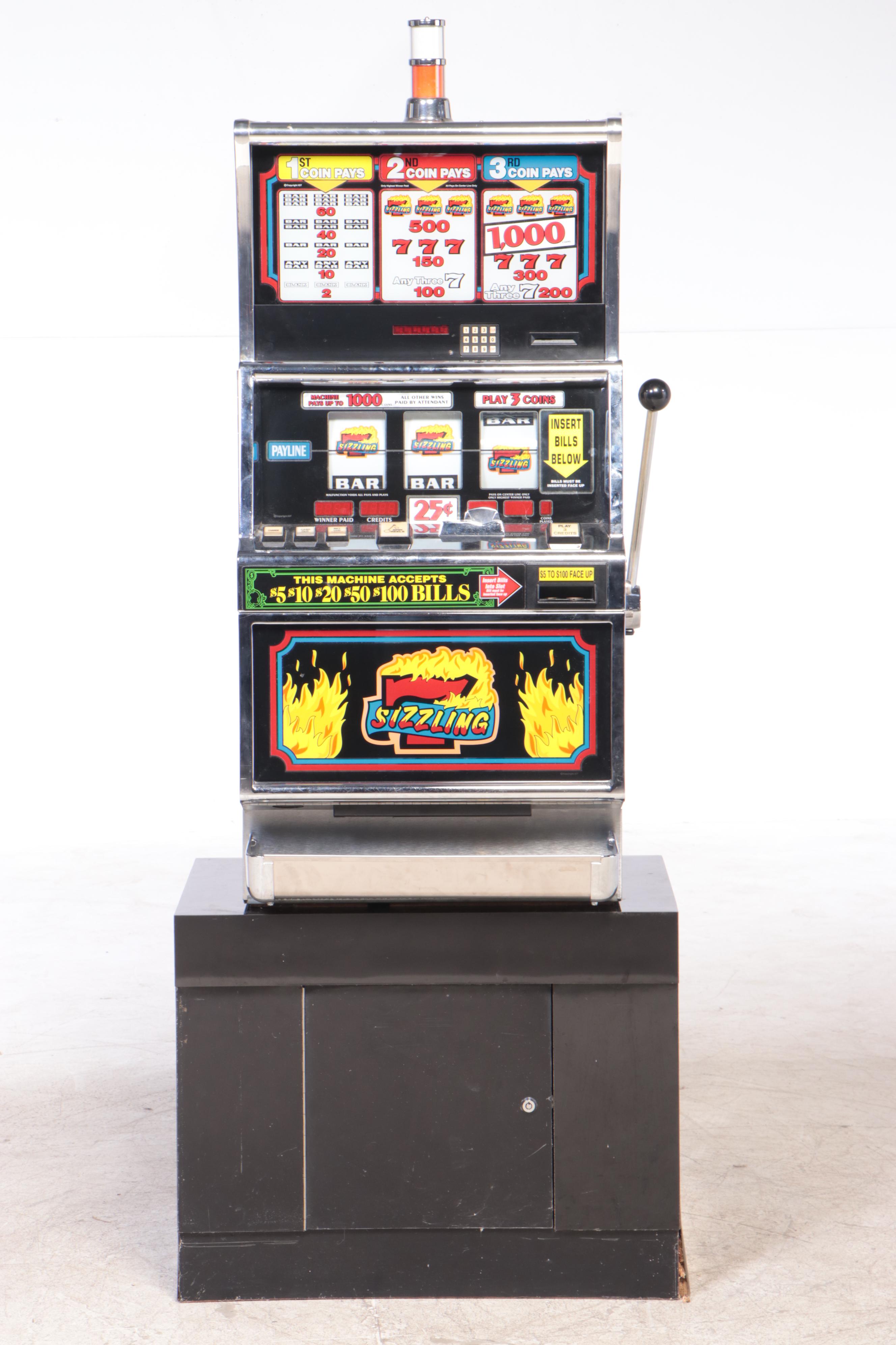 "Sizzling 7" Electric Token Operated Novelty Slot Machine with Base and Chair