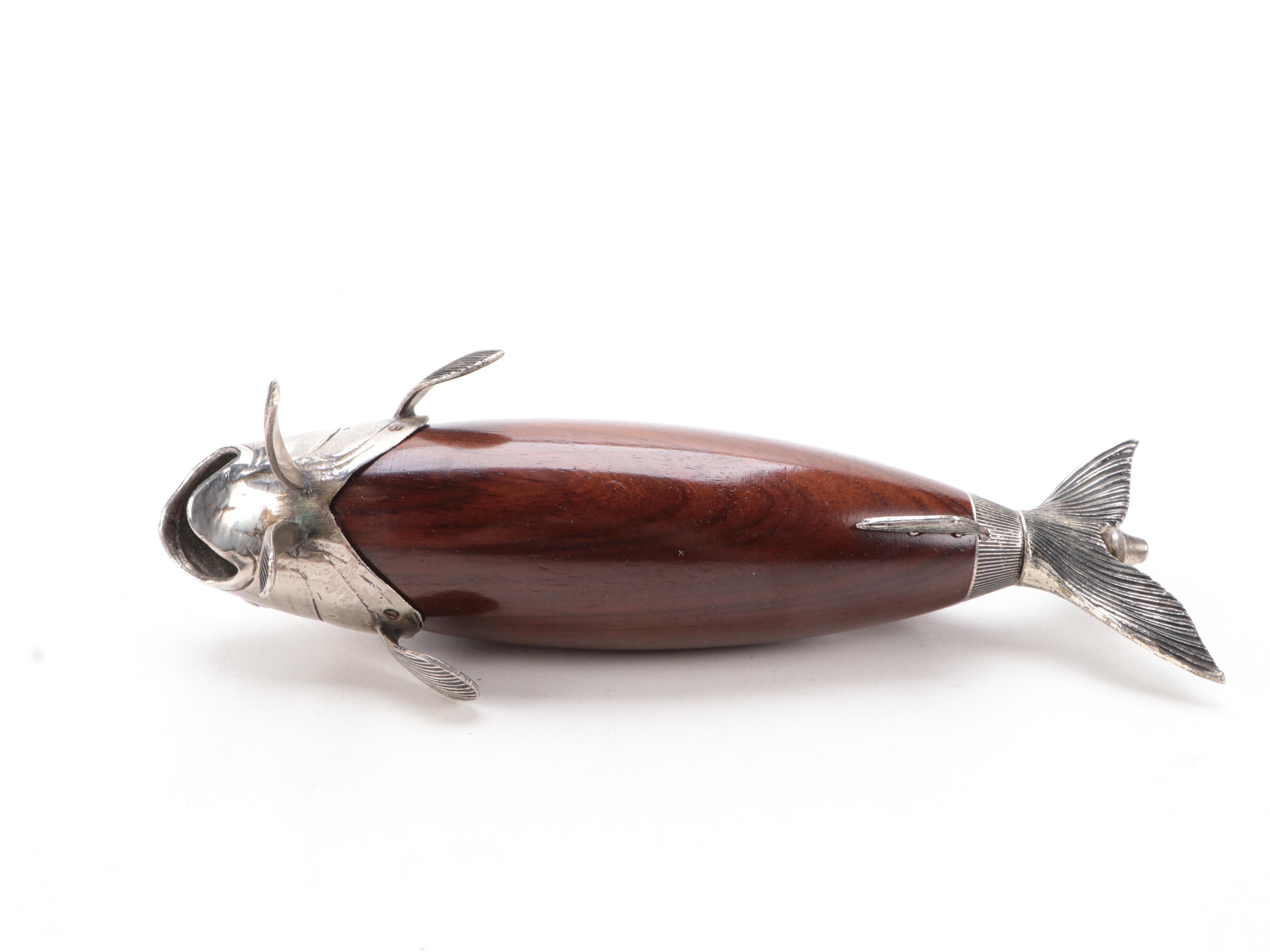 Garantito Tre Spade Wood and Silver Plate Koi Fish Pepper Grinder Mill