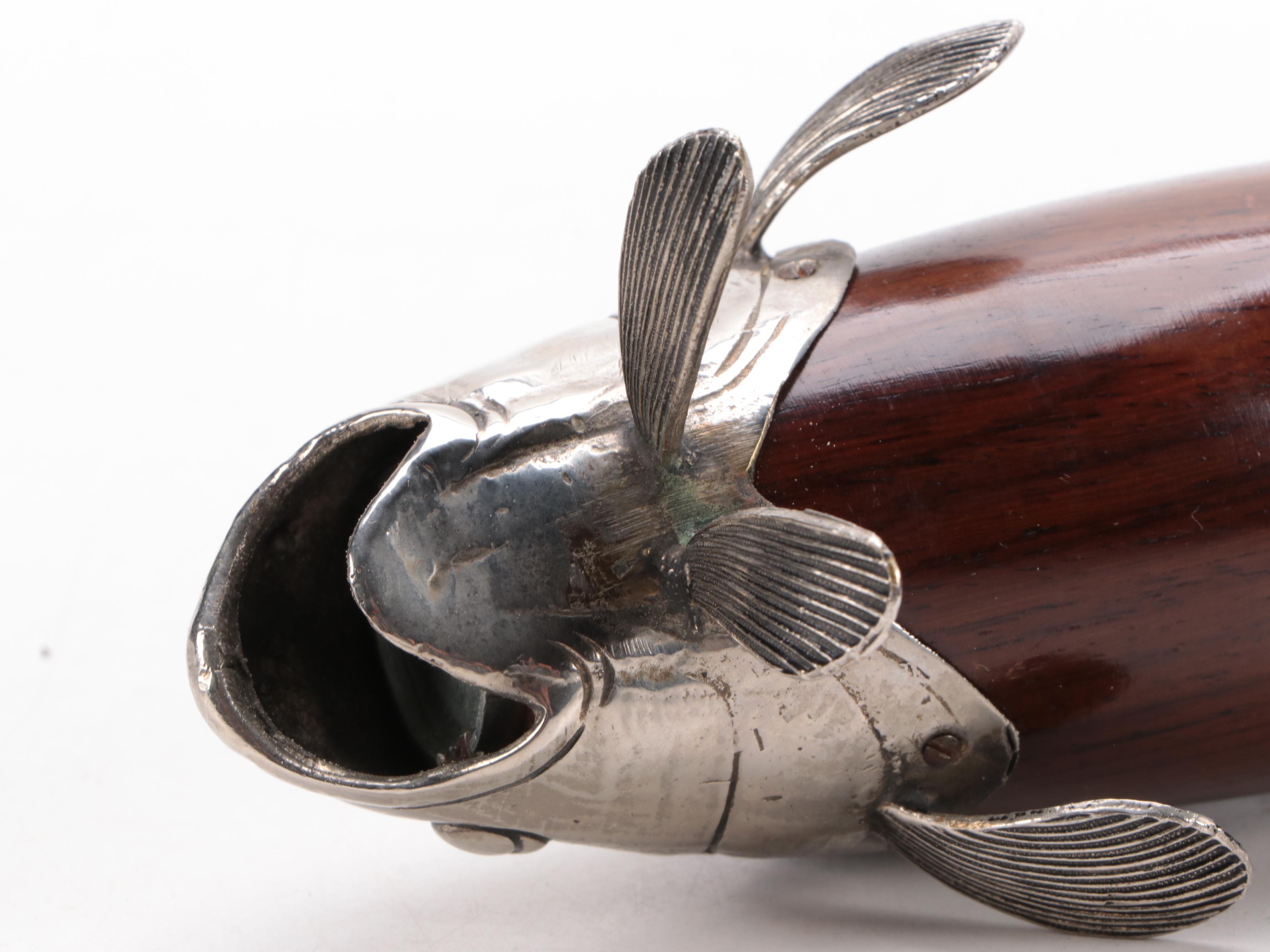 Garantito Tre Spade Wood and Silver Plate Koi Fish Pepper Grinder Mill