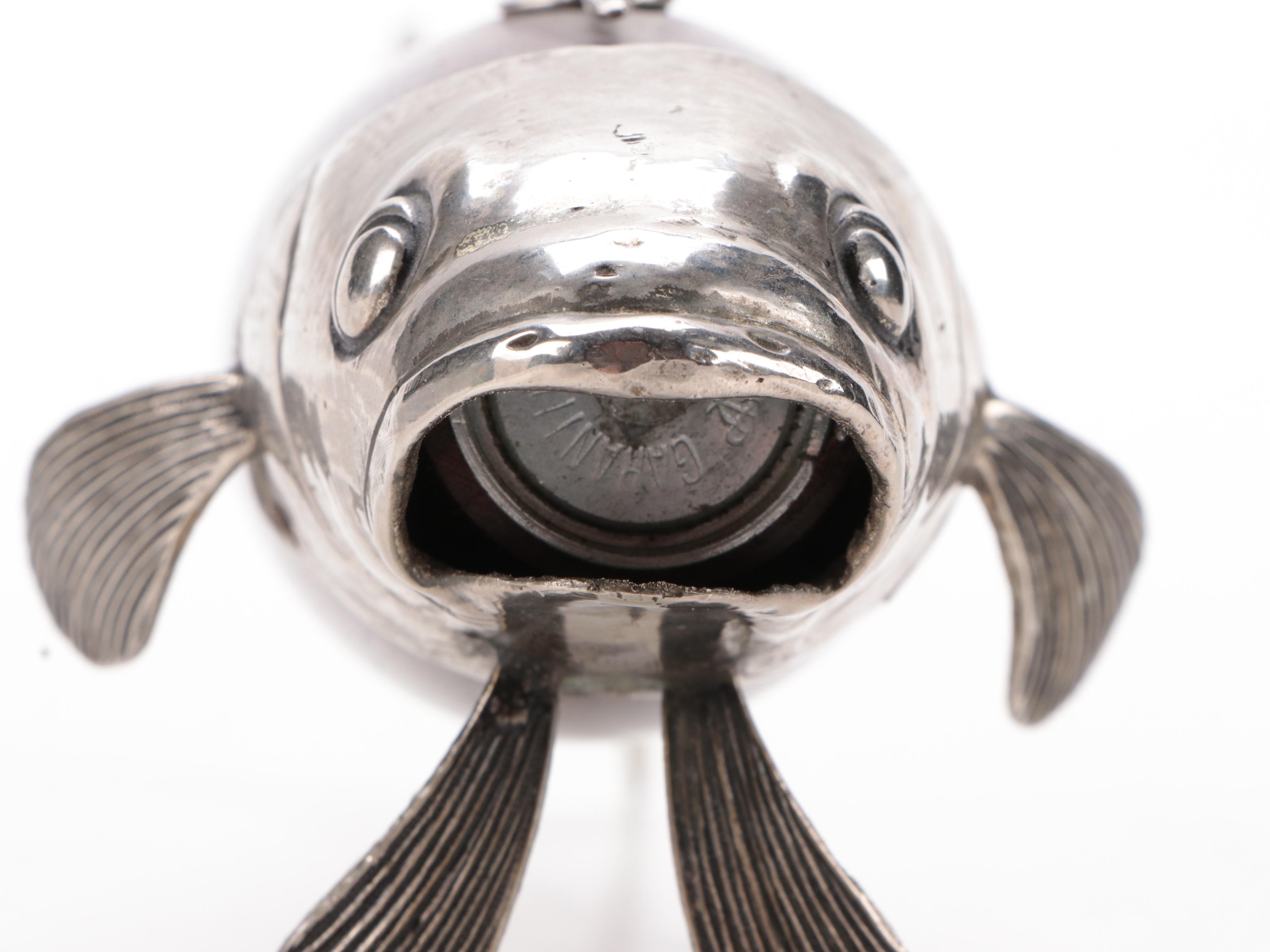 Garantito Tre Spade Wood and Silver Plate Koi Fish Pepper Grinder Mill