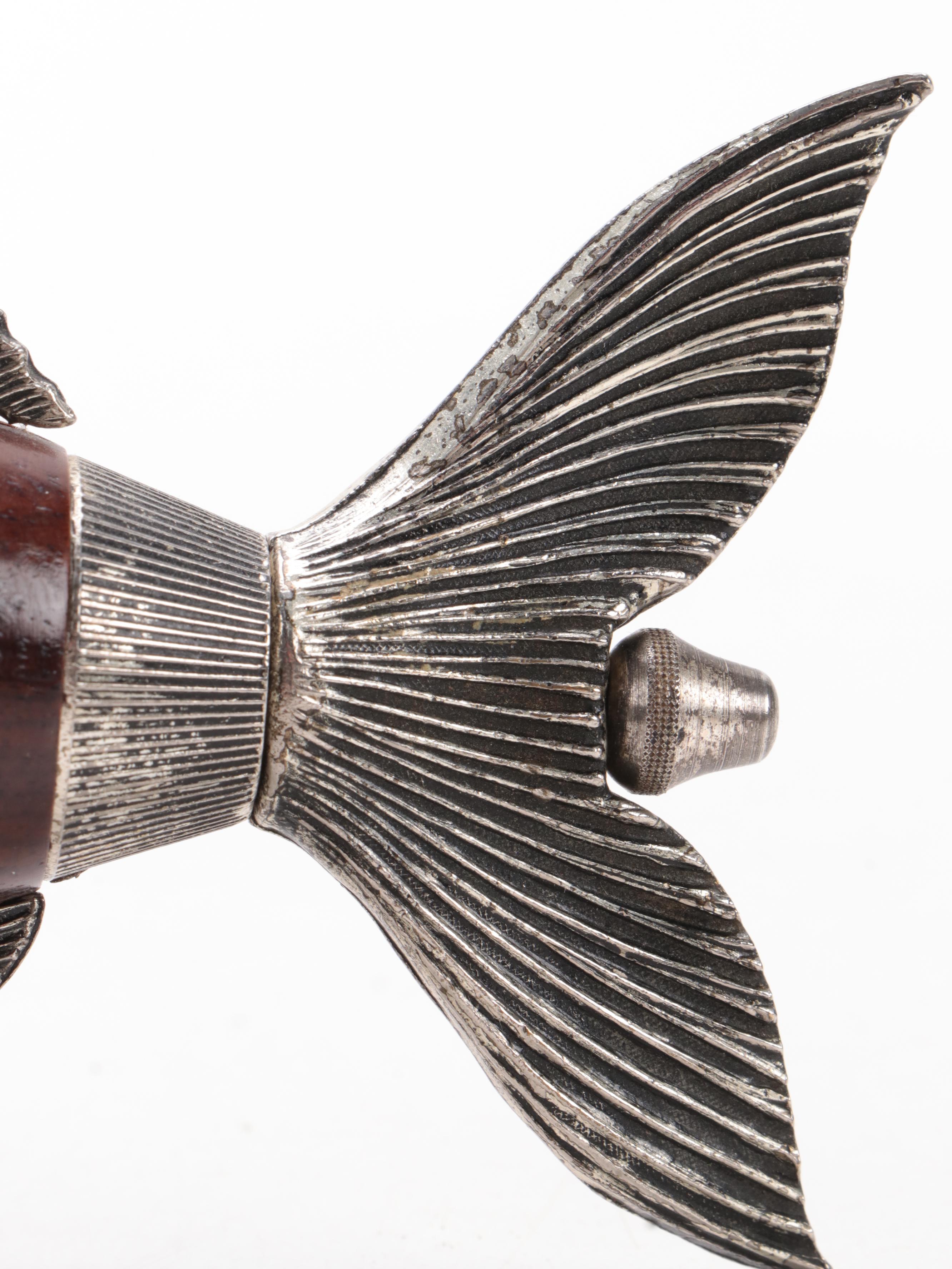 Garantito Tre Spade Wood and Silver Plate Koi Fish Pepper Grinder Mill