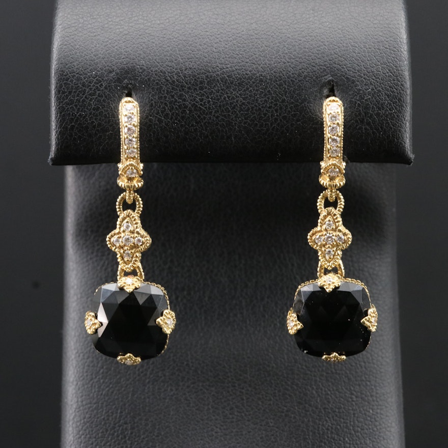 Judith Ripka 18K Black Onyx and Diamond Drop Earrings