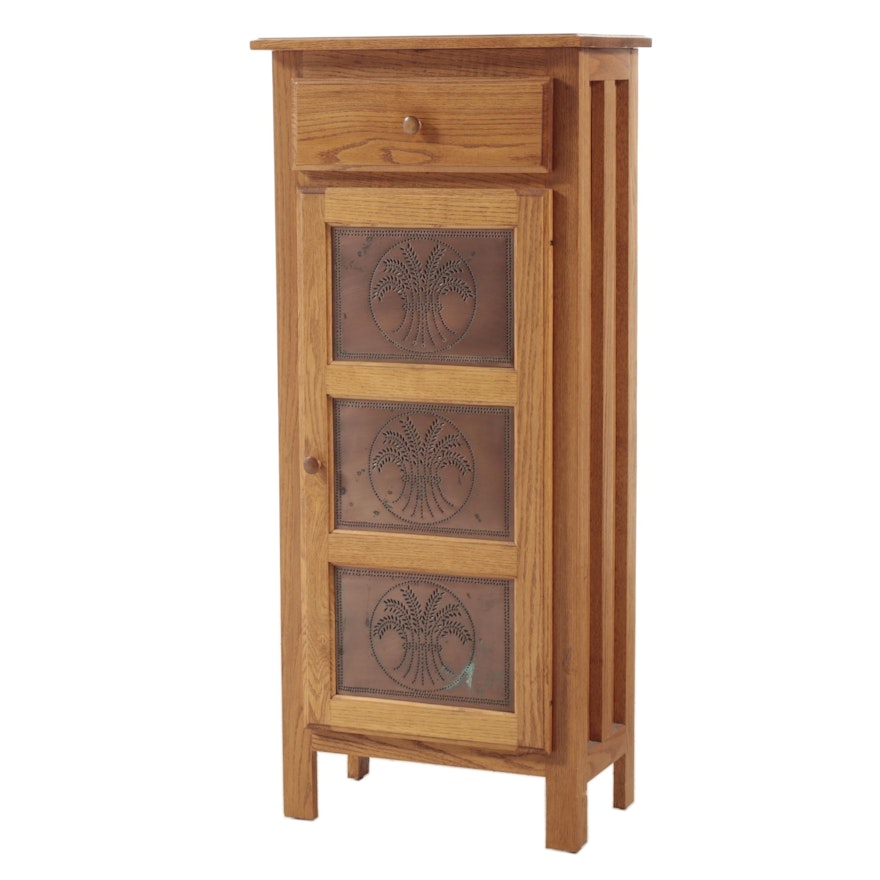 Oak Cabinet with Punched Tin Panels