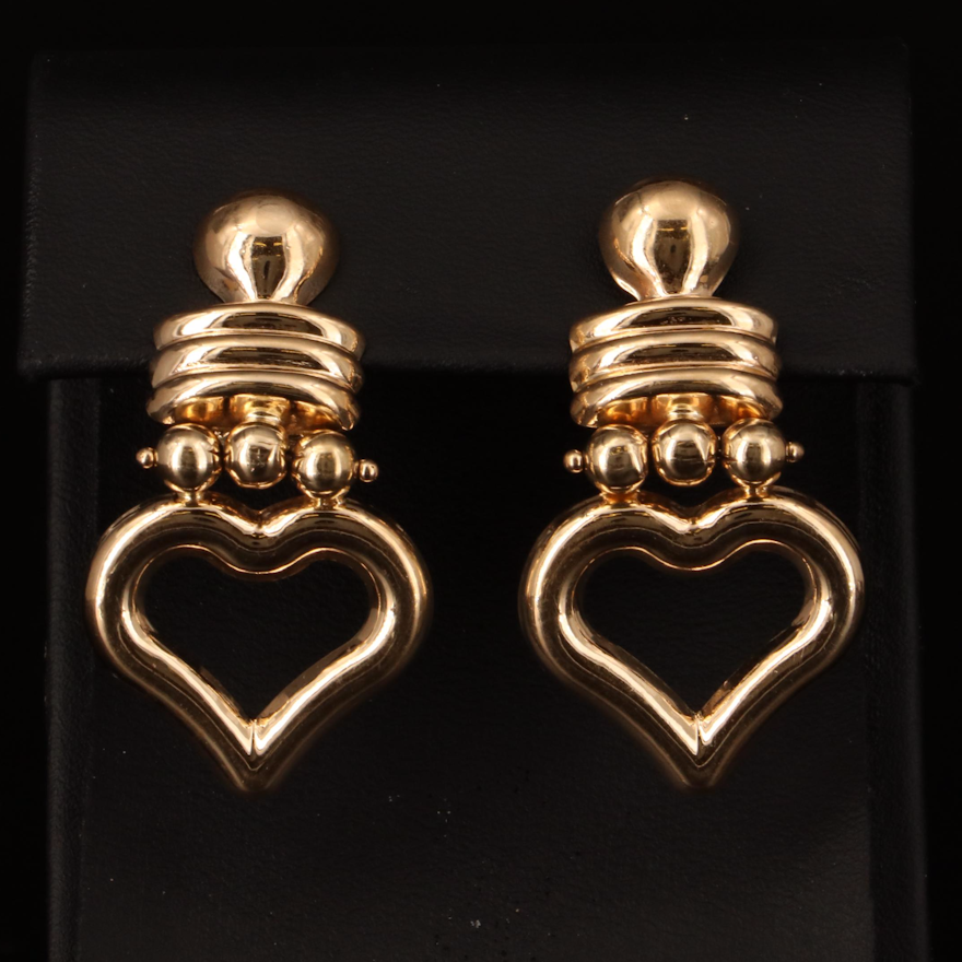 14K Heart Drop Earrings