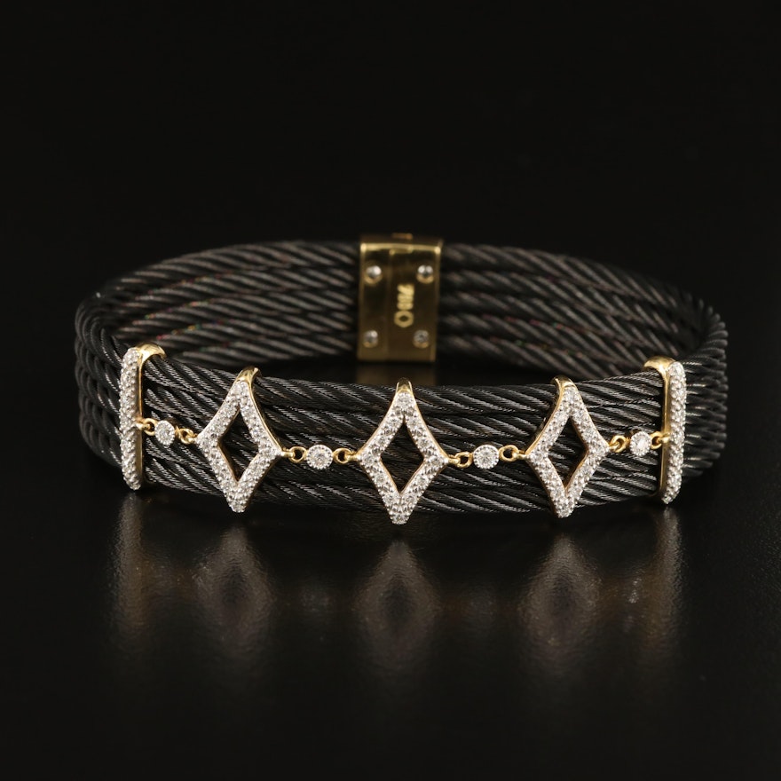 Charriol Cable Bracelet with 18K 0.65 CTW Diamond Accents