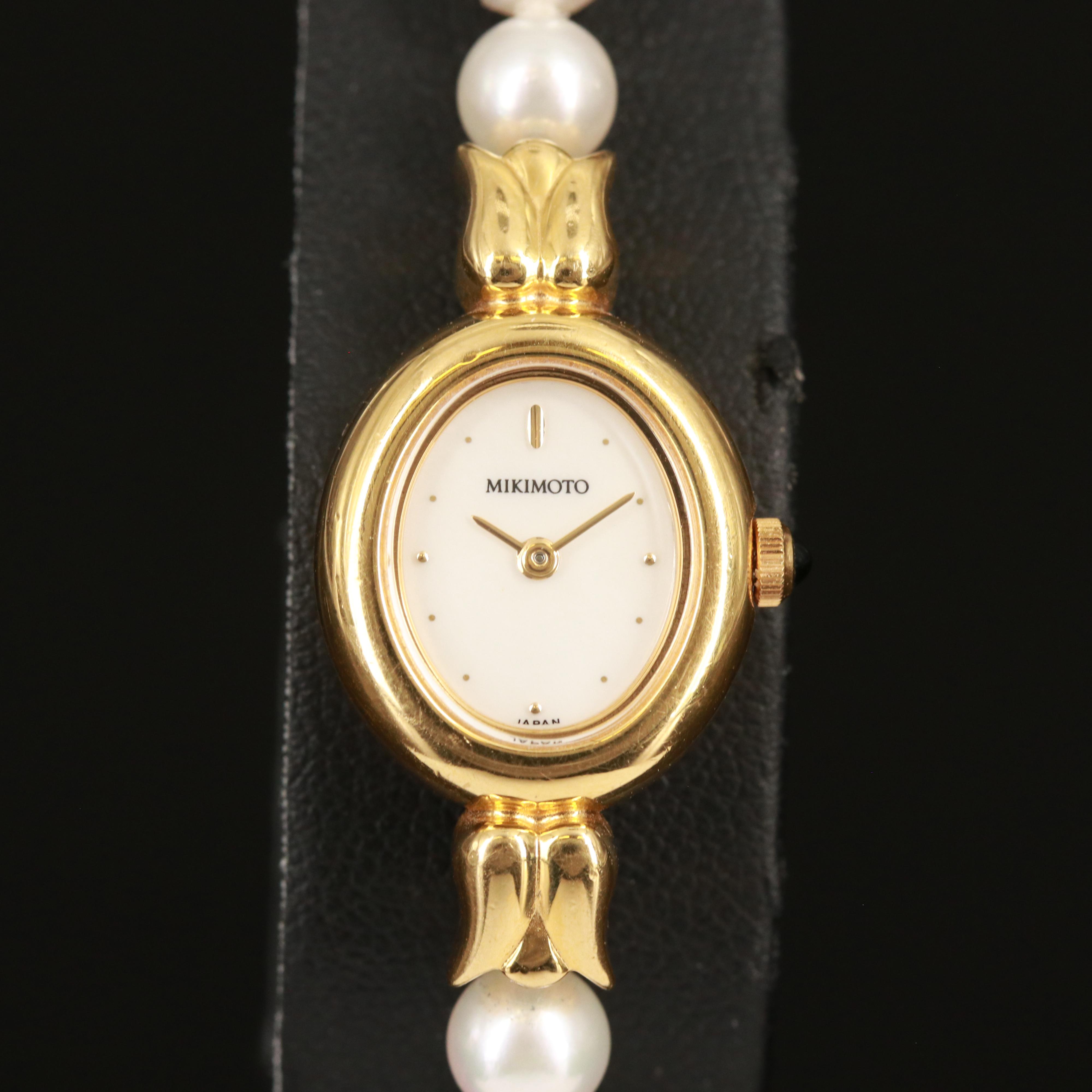 Mikimoto Pearl 18K Gold Plated Quartz Watch