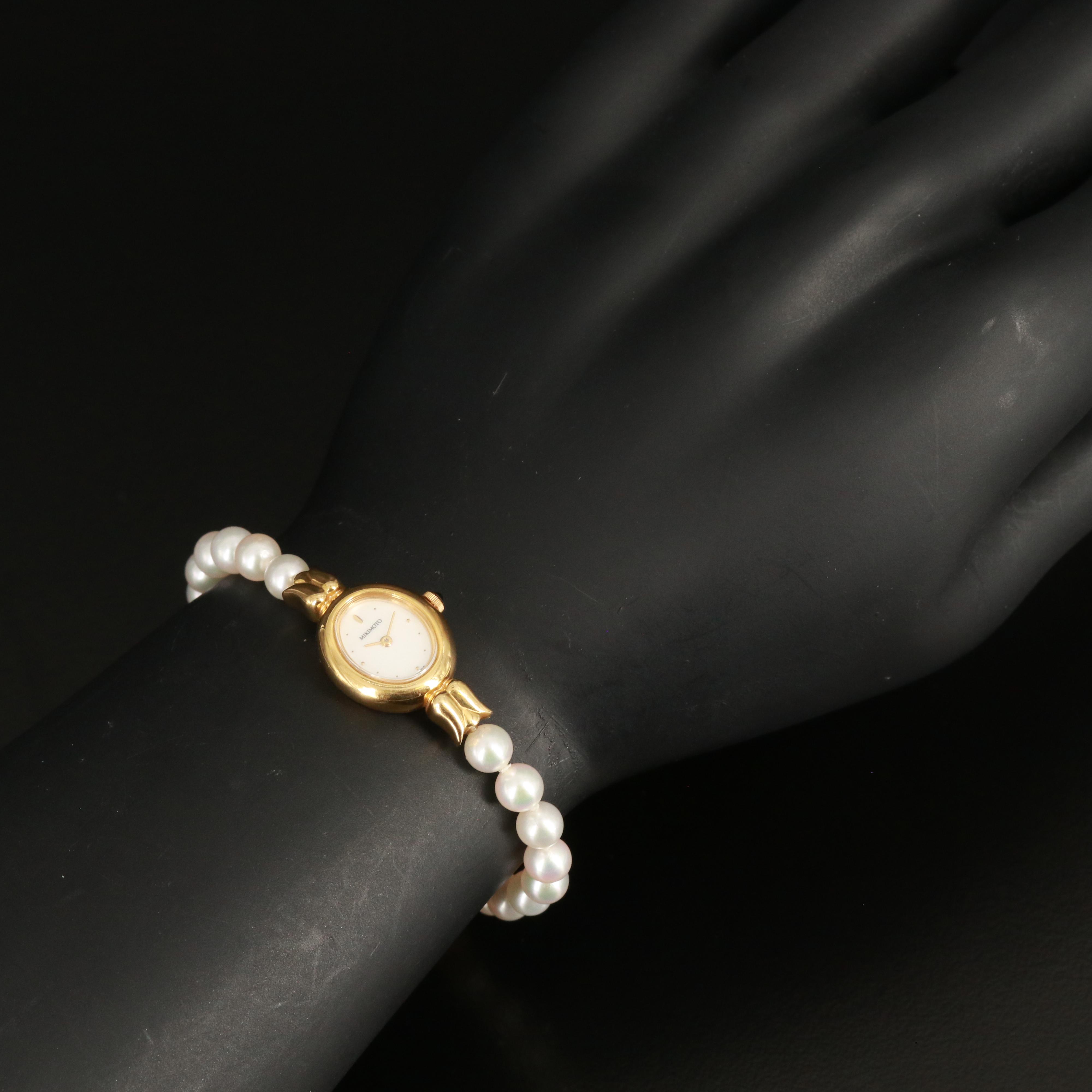 Mikimoto Pearl 18K Gold Plated Quartz Watch