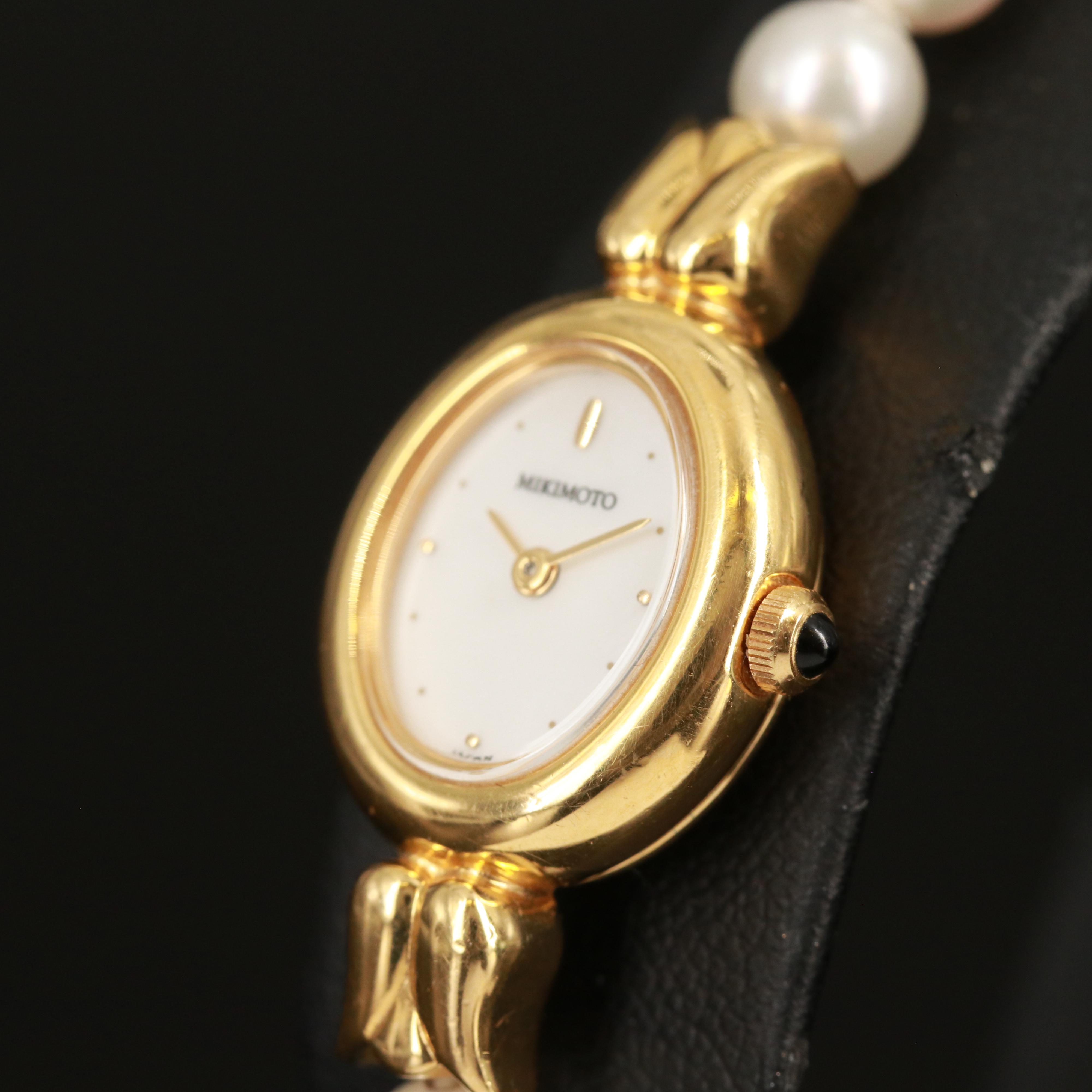Mikimoto Pearl 18K Gold Plated Quartz Watch