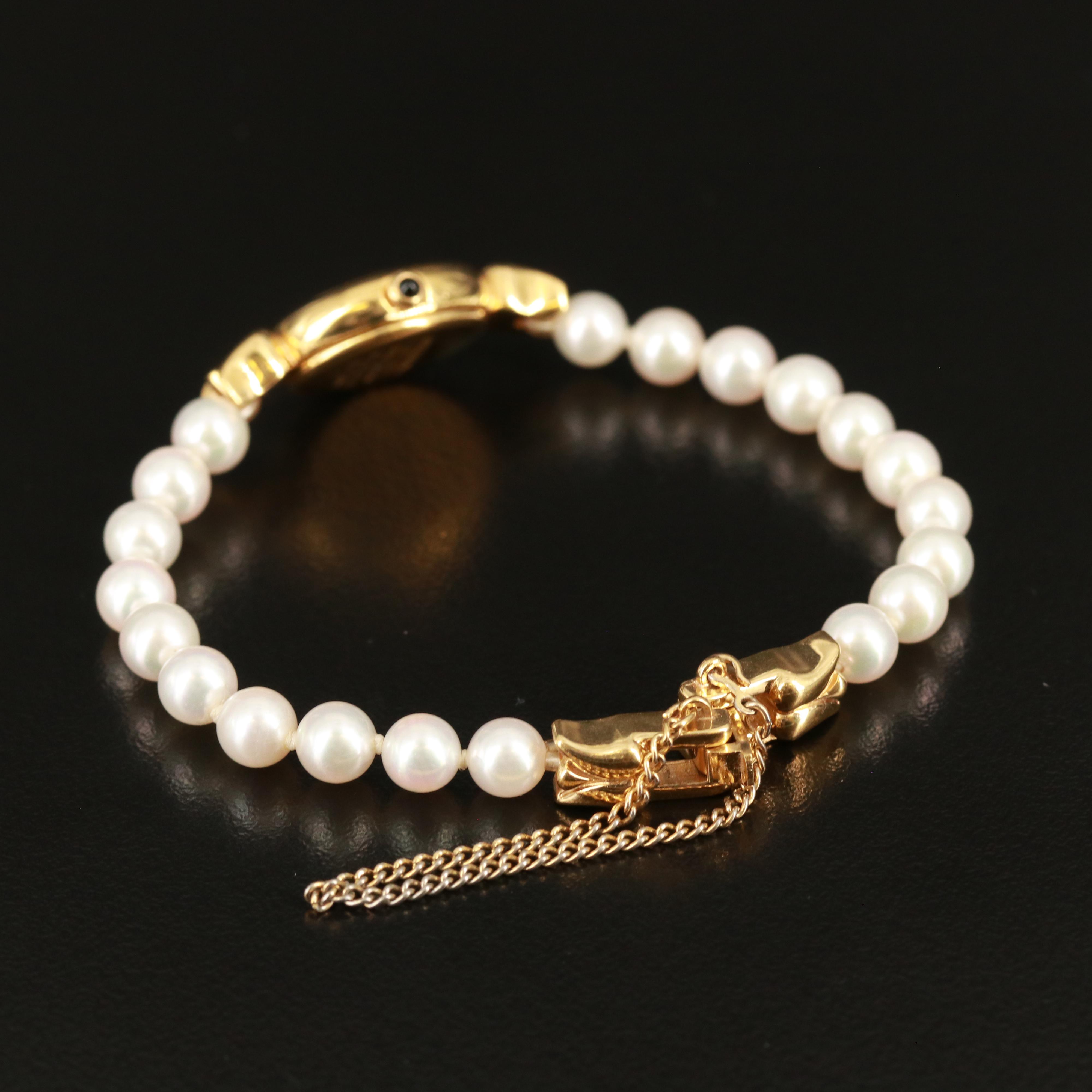 Mikimoto Pearl 18K Gold Plated Quartz Watch