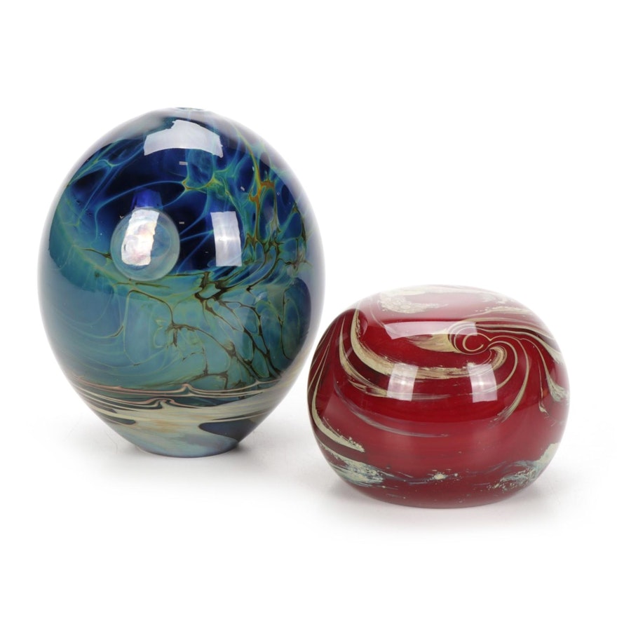 Brian Lonsway Handblown Art Glass Bud Vase and Paperweight, 1970s