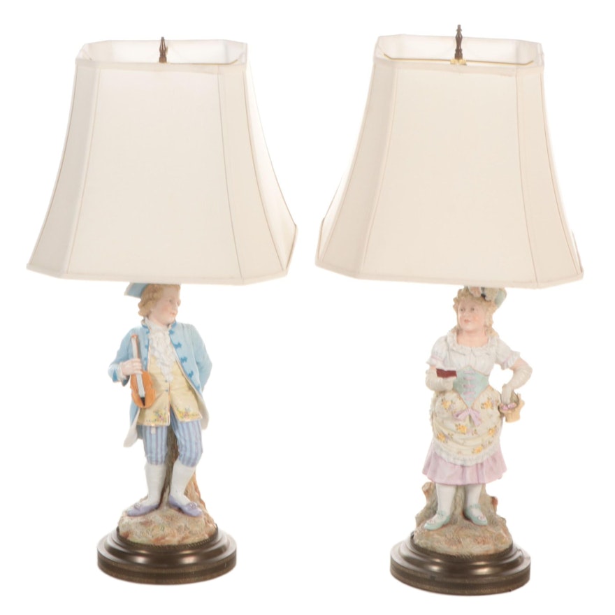 Figural Porcelain Table Lamps, Mid to Late 20th Century