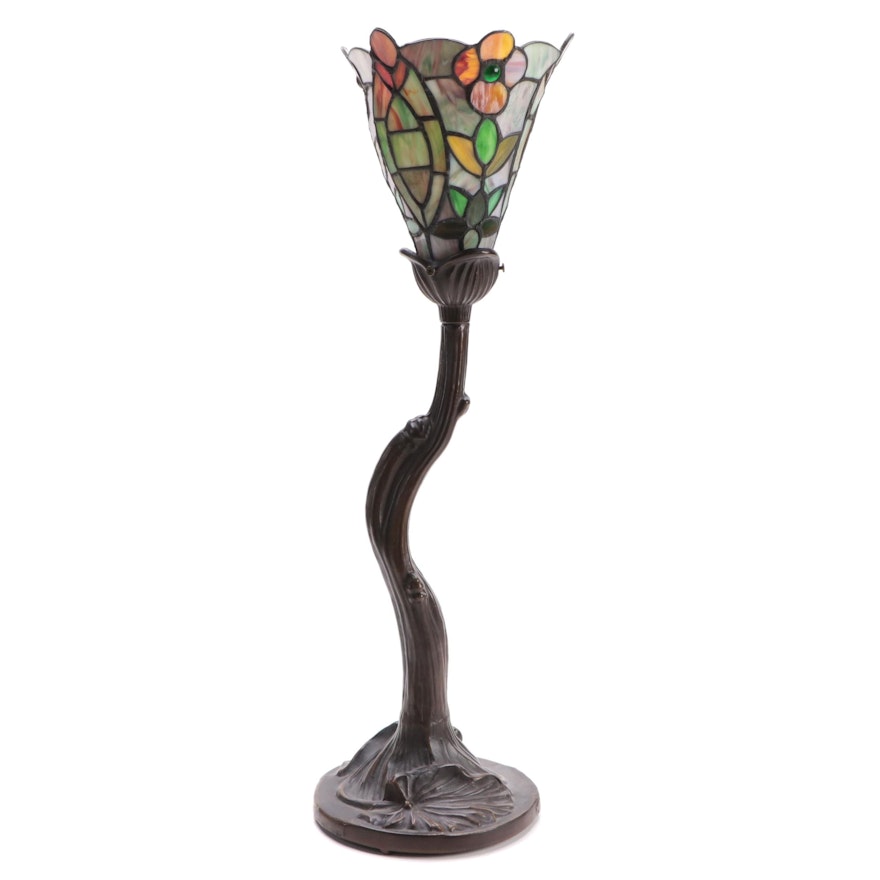 Metal and Stained Glass Flower Form Table Lamp