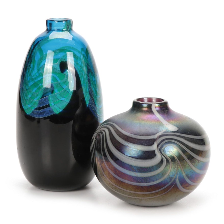 Robert Carlson Handblown Art Glass Vases, Circa 1973