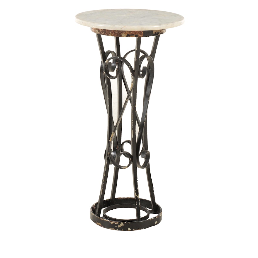 Wrought Iron Pedestal with Marble Top, Early to Mid 20th Century