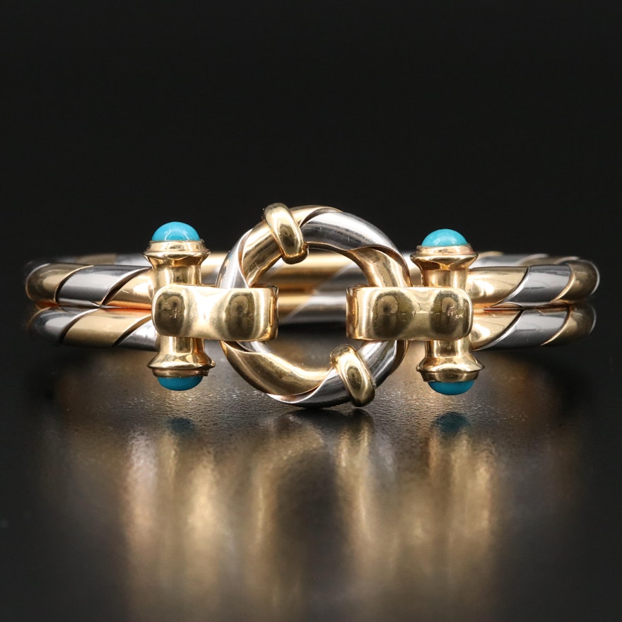 14K Two-Tone Gold Turquoise Bangle