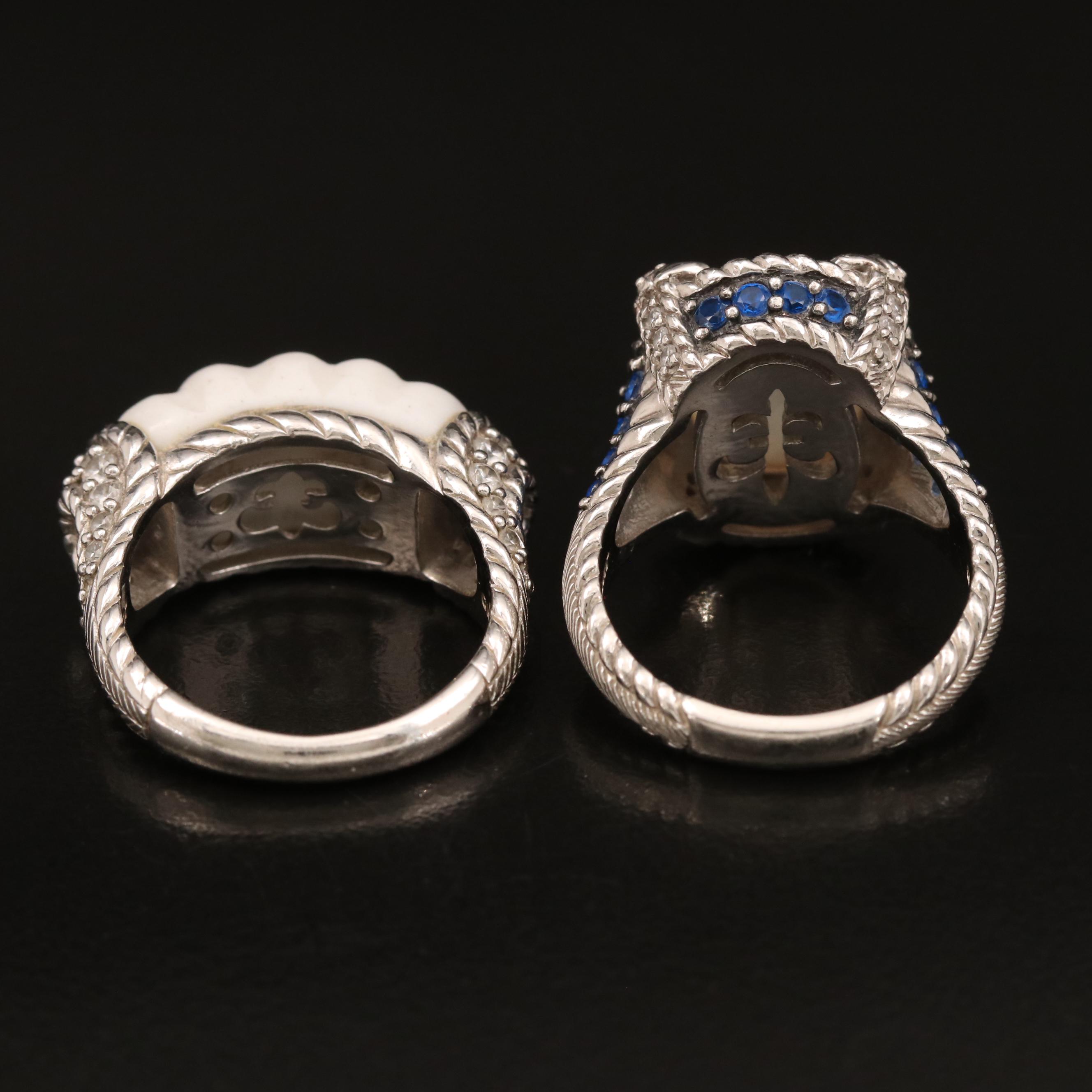Judith Ripka Sterling Rings Including Mother of Pearl Quartz Doublet and Spinel