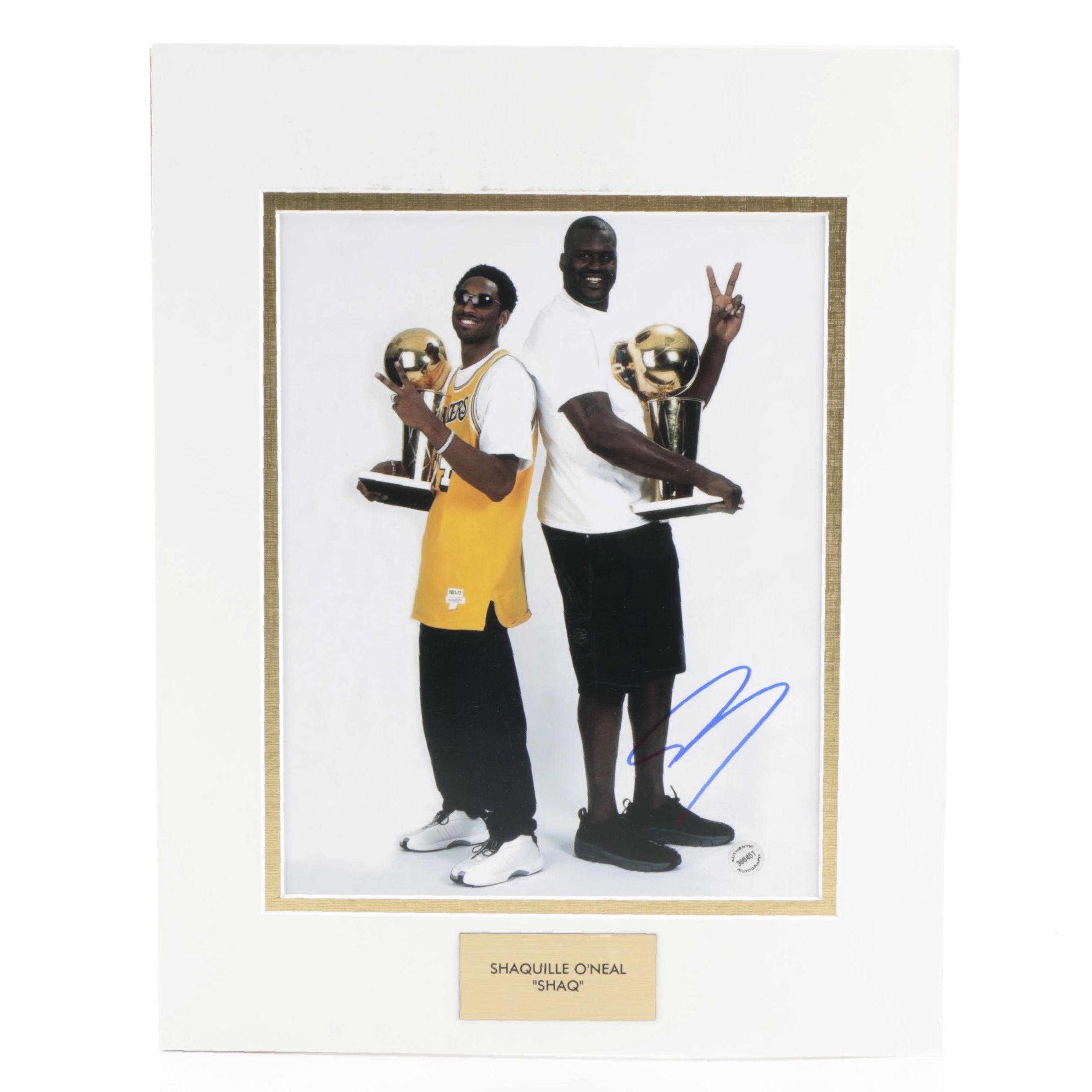 Shaquille O'Neal Signed Los Angeles Lakers Championship Trophy Photo Print, COA