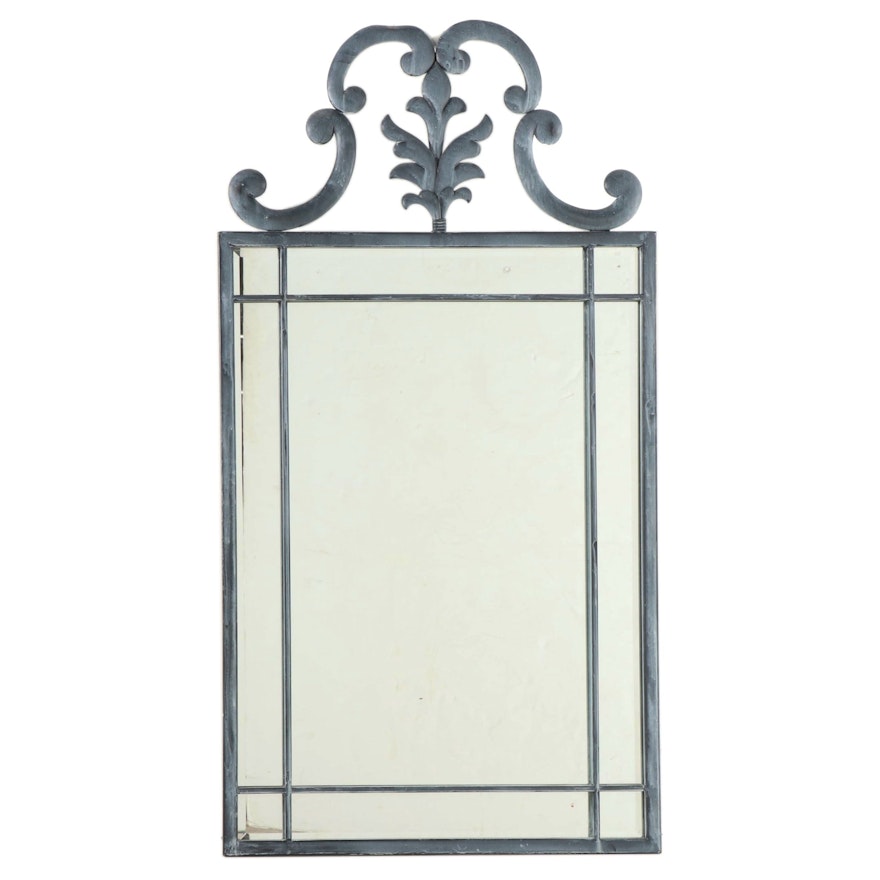 Patinated Metal and Beveled Glass Mirror