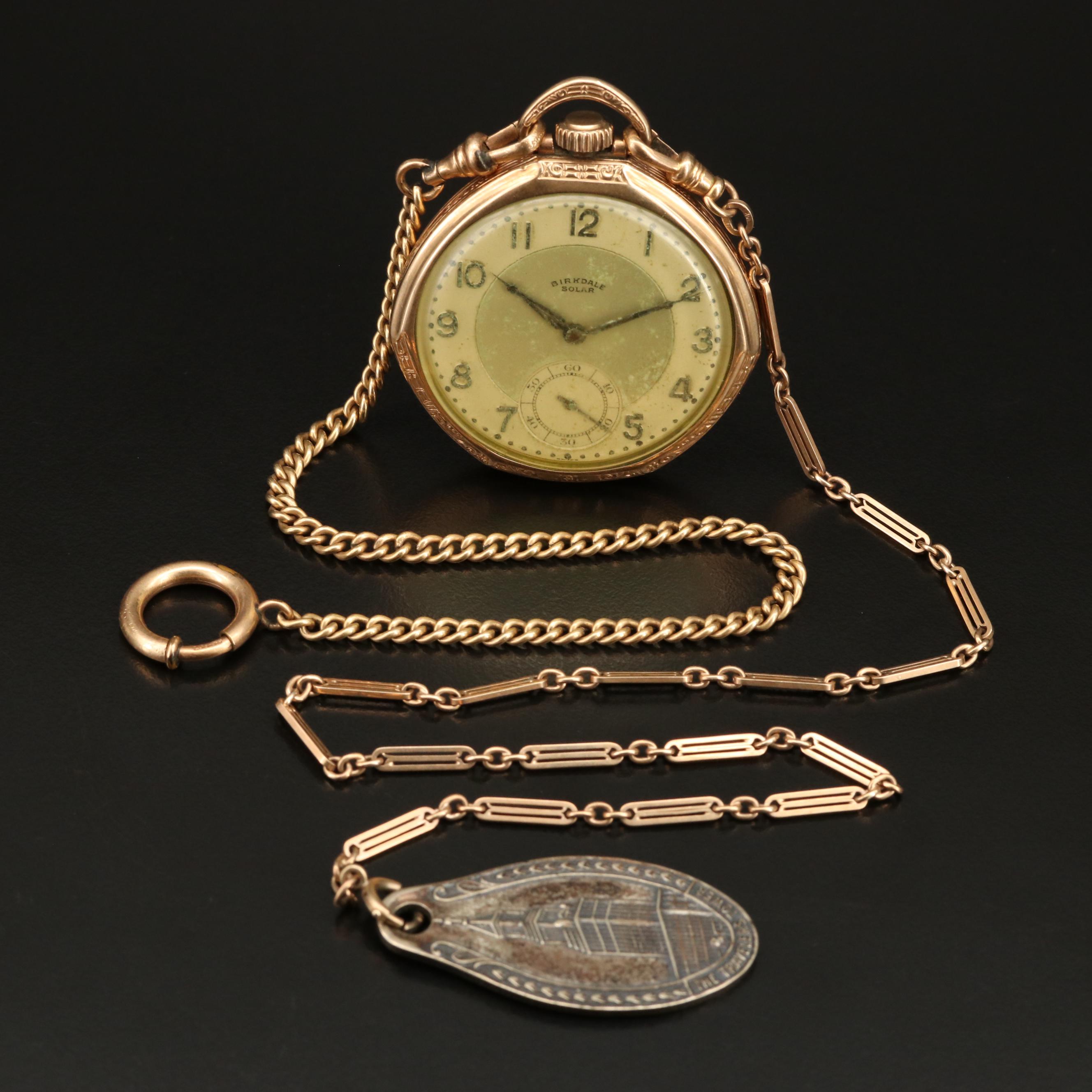 Vintage Birkdal Gold Filled Solar Pocket Watch