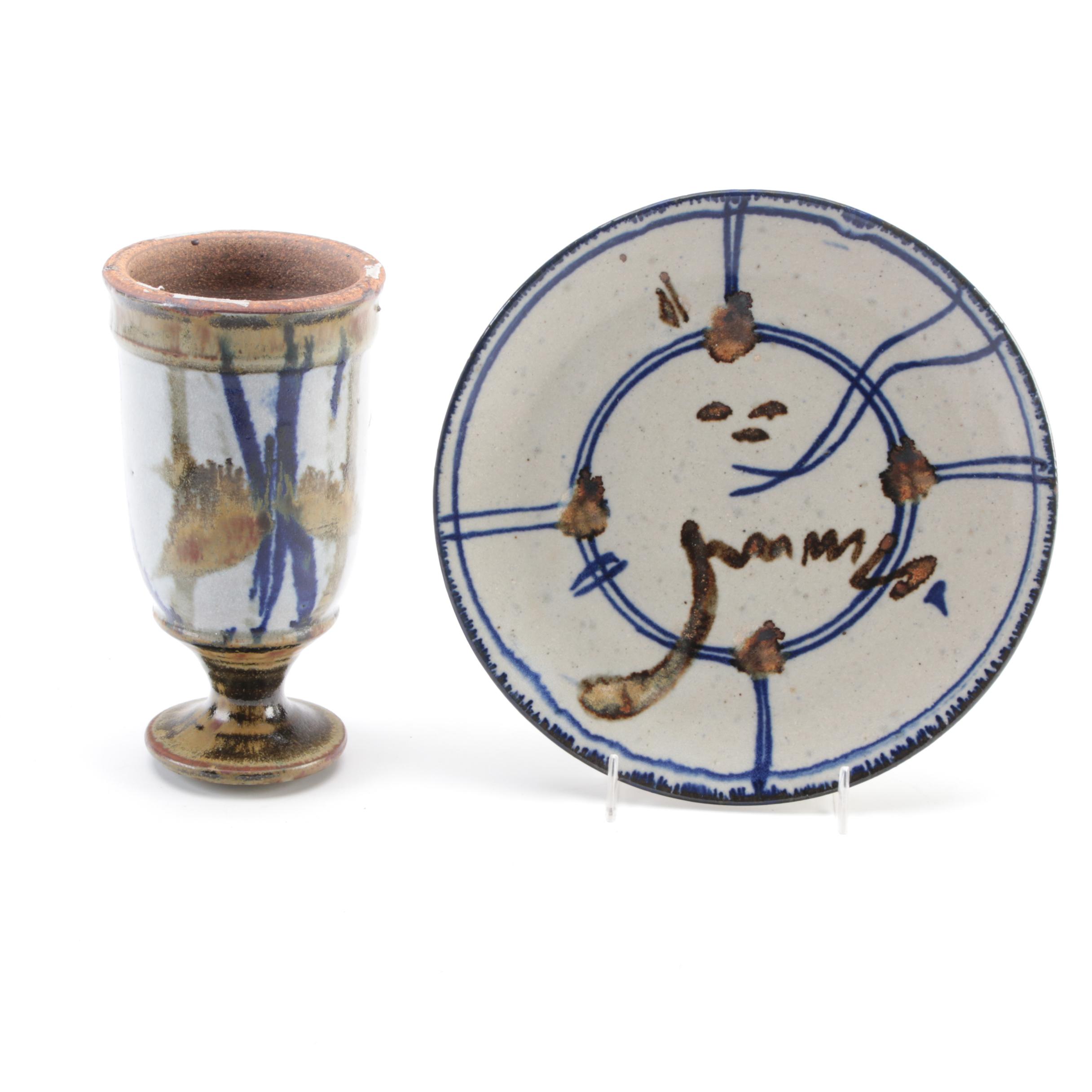 Robert Sperry Studio Stoneware Candlestick and Other Table Accessories