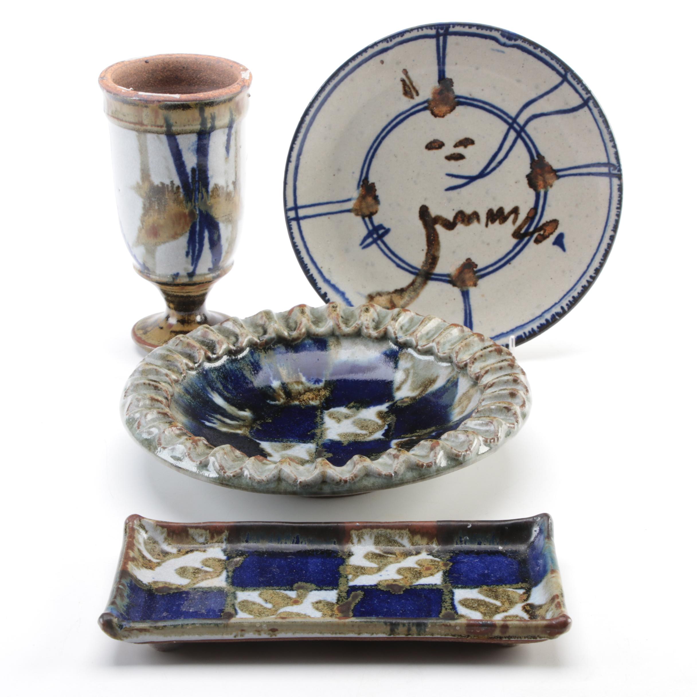 Robert Sperry Studio Stoneware Candlestick and Other Table Accessories