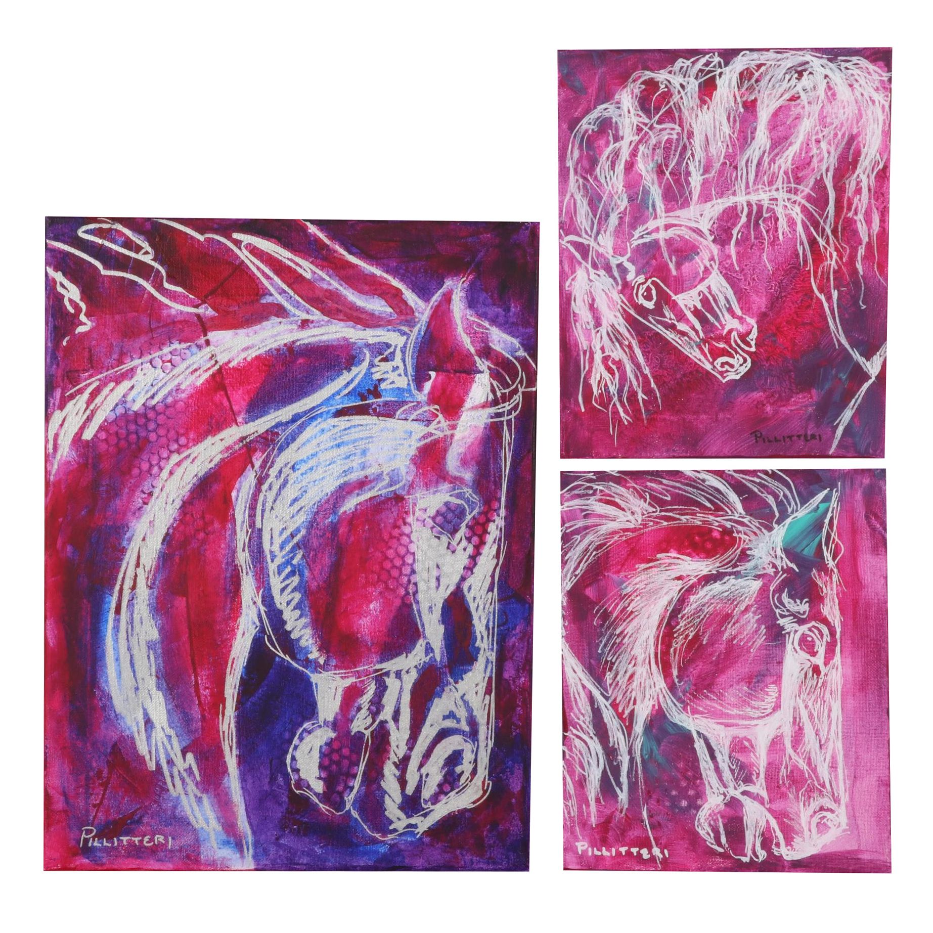 Patricia Pillitteri Equine Portrait Acrylic Paintings, 21st Century