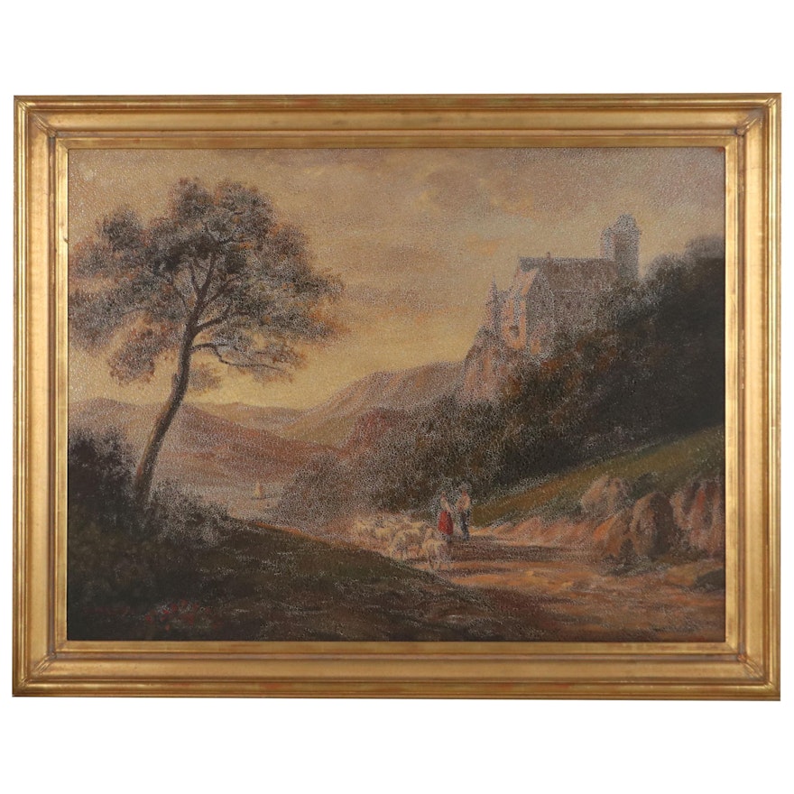 Jacob Parker Romantic Landscape Oil Painting With Crackle Varnish