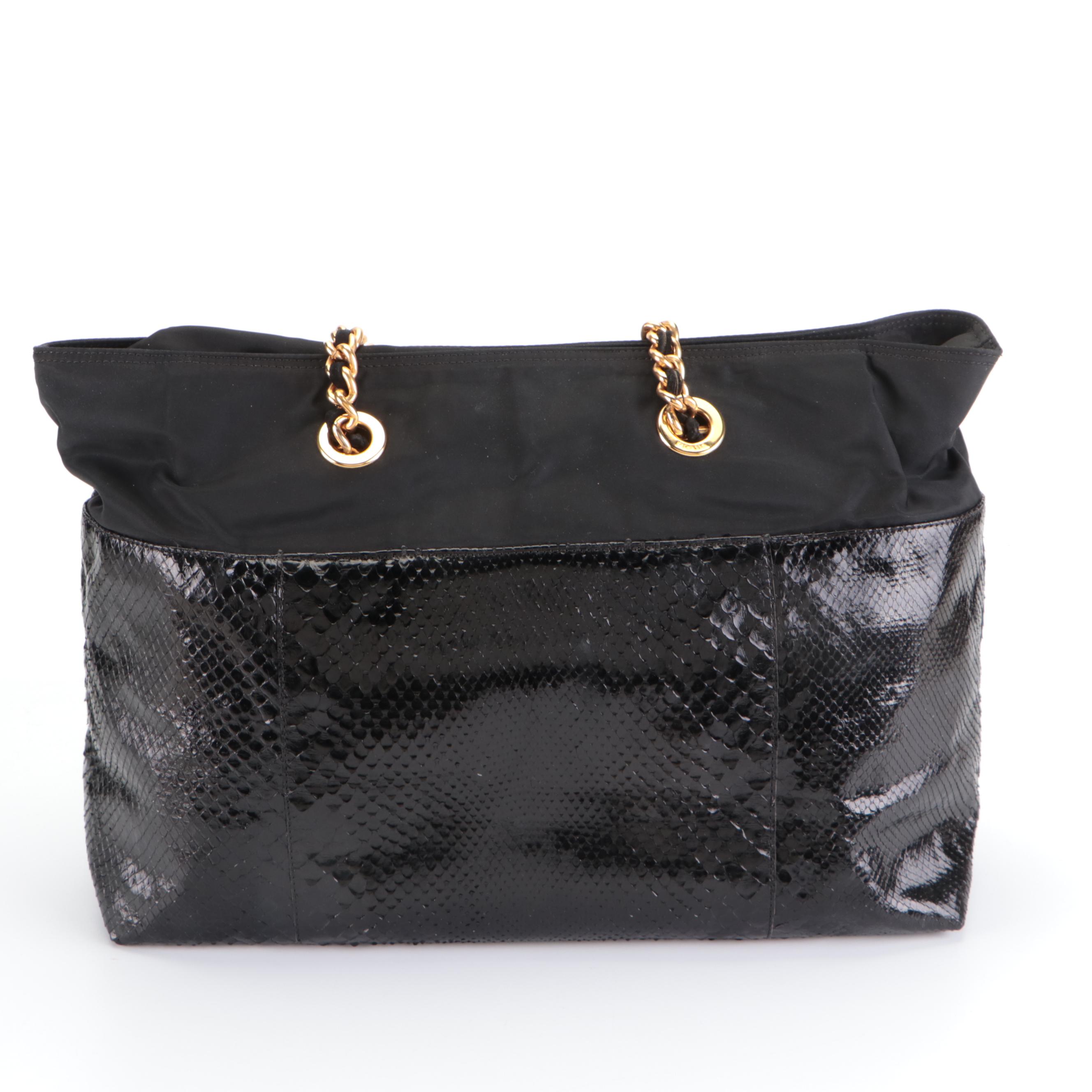 Prada Black Python Snakeskin and Nylon Shoulder Bag