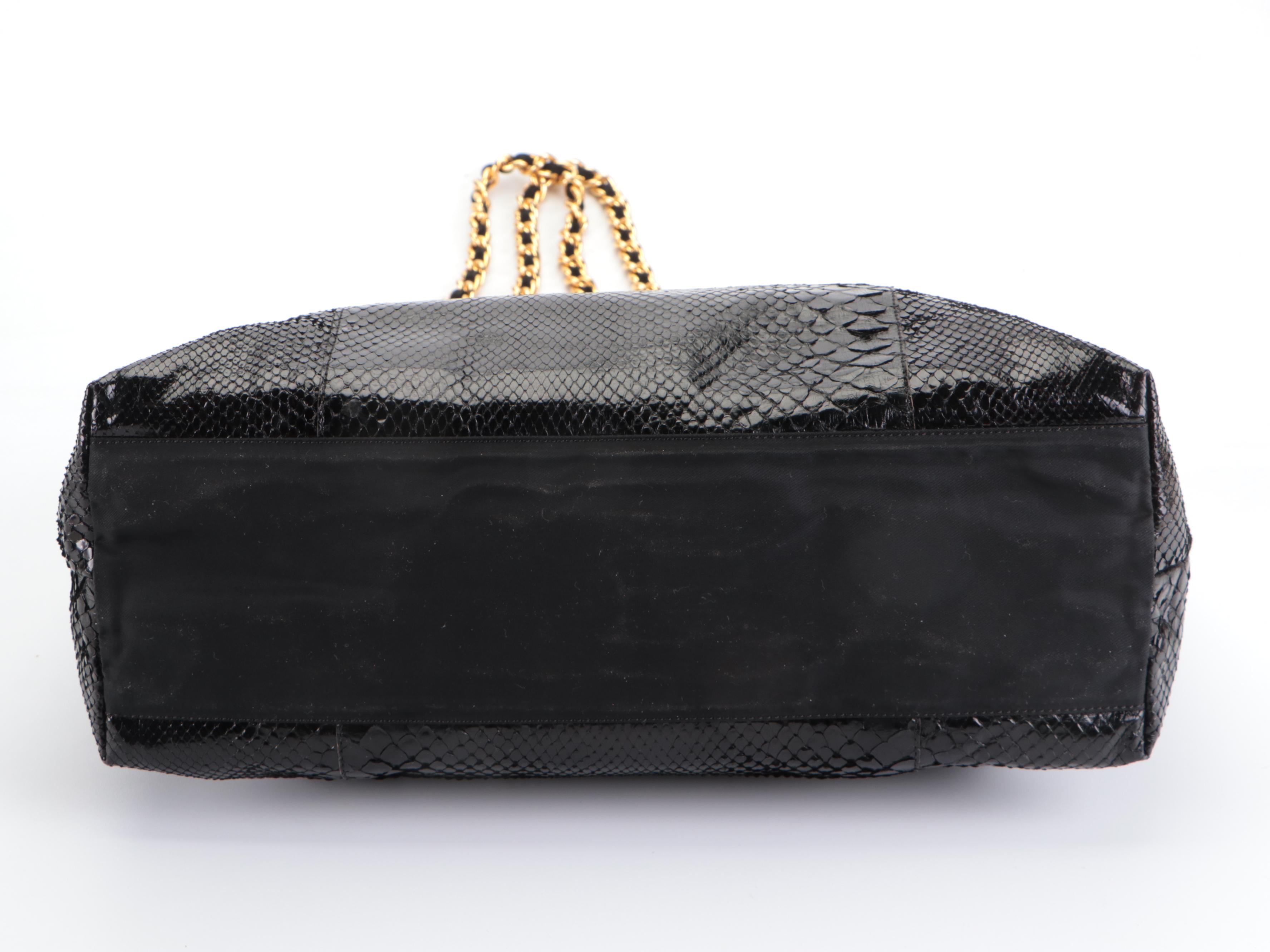 Prada Black Python Snakeskin and Nylon Shoulder Bag