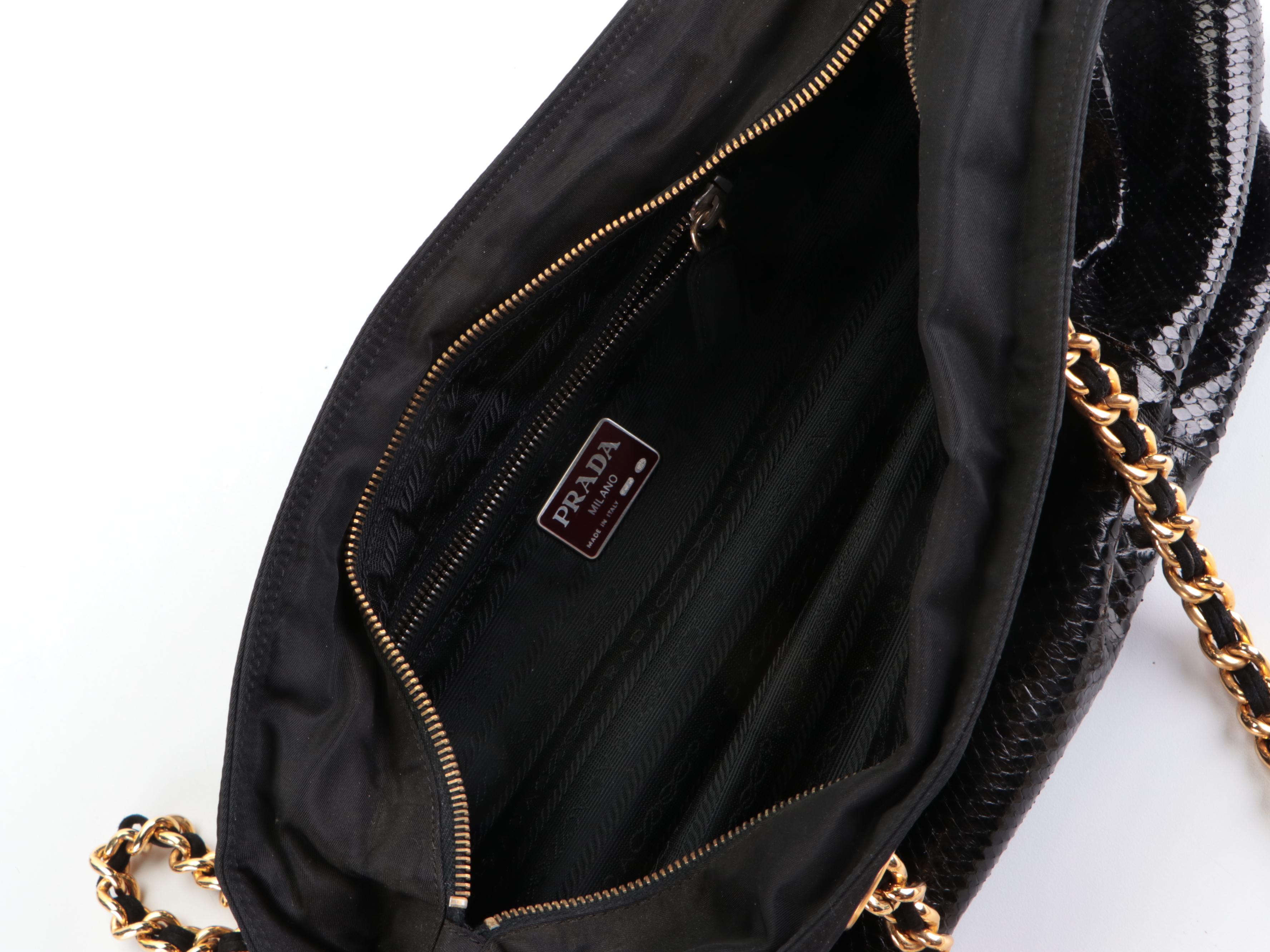 Prada Black Python Snakeskin and Nylon Shoulder Bag