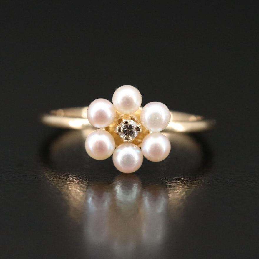 Vintage 14K Pearl and Diamond Cluster Ring