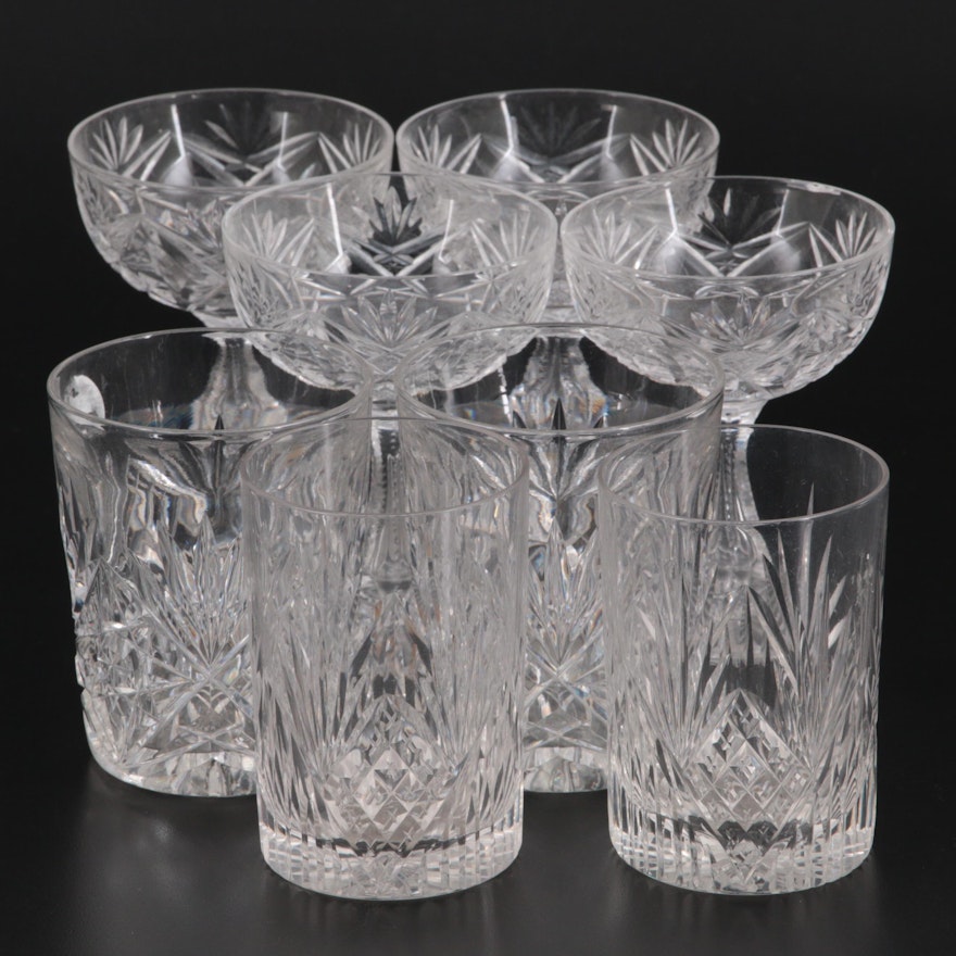 Cut Glass and Crystal Tumblers and Champagne Coupes, Mid to Late 20th Century