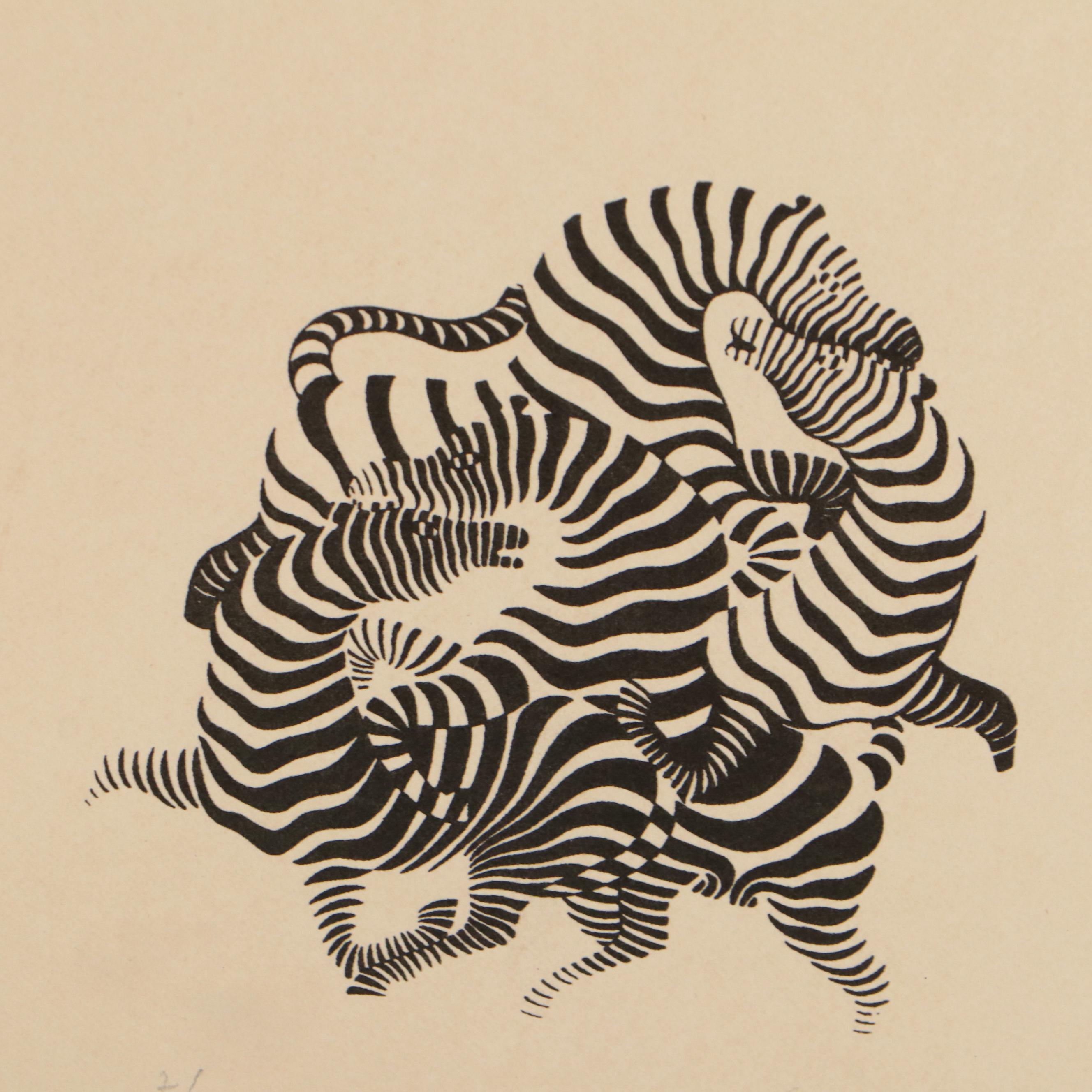 Victor Vasarely Op Art Lithograph of Zebras