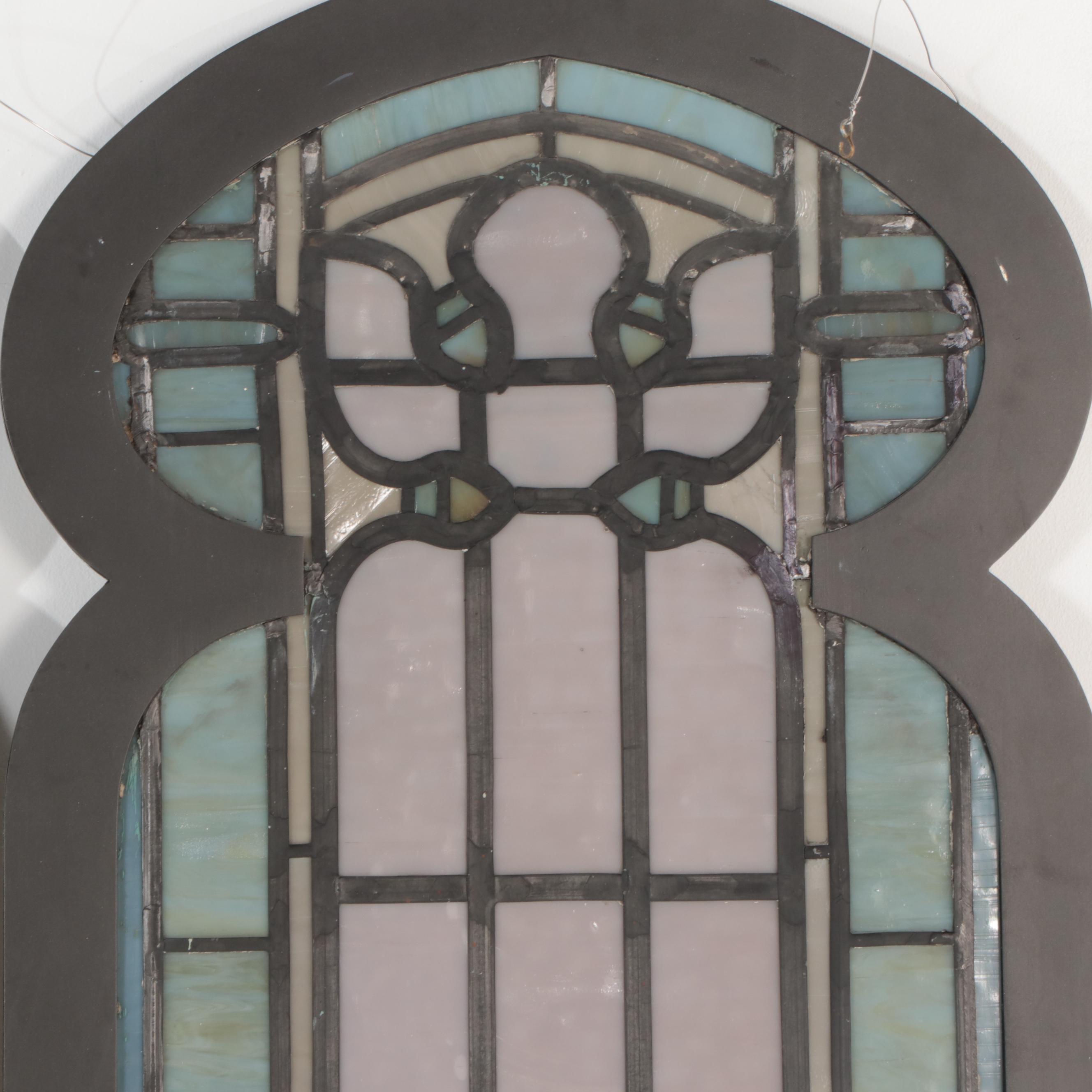 Art Nouveau Stained and Slag Glass Window Panels, Early 20th Century