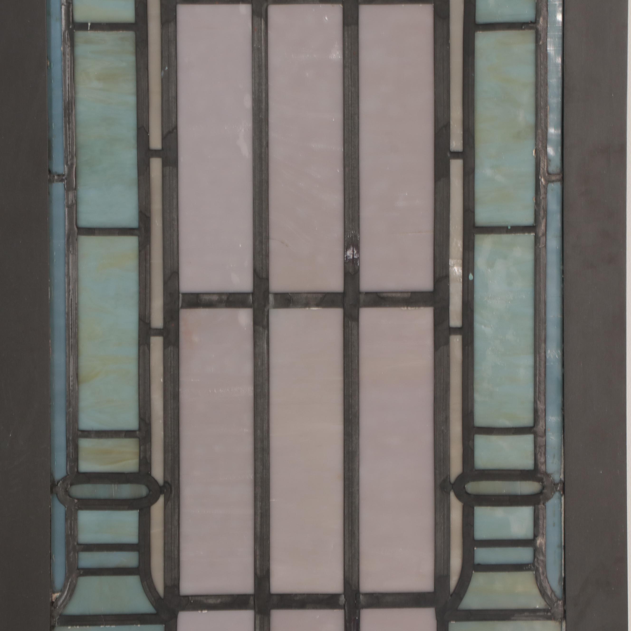 Art Nouveau Stained and Slag Glass Window Panels, Early 20th Century