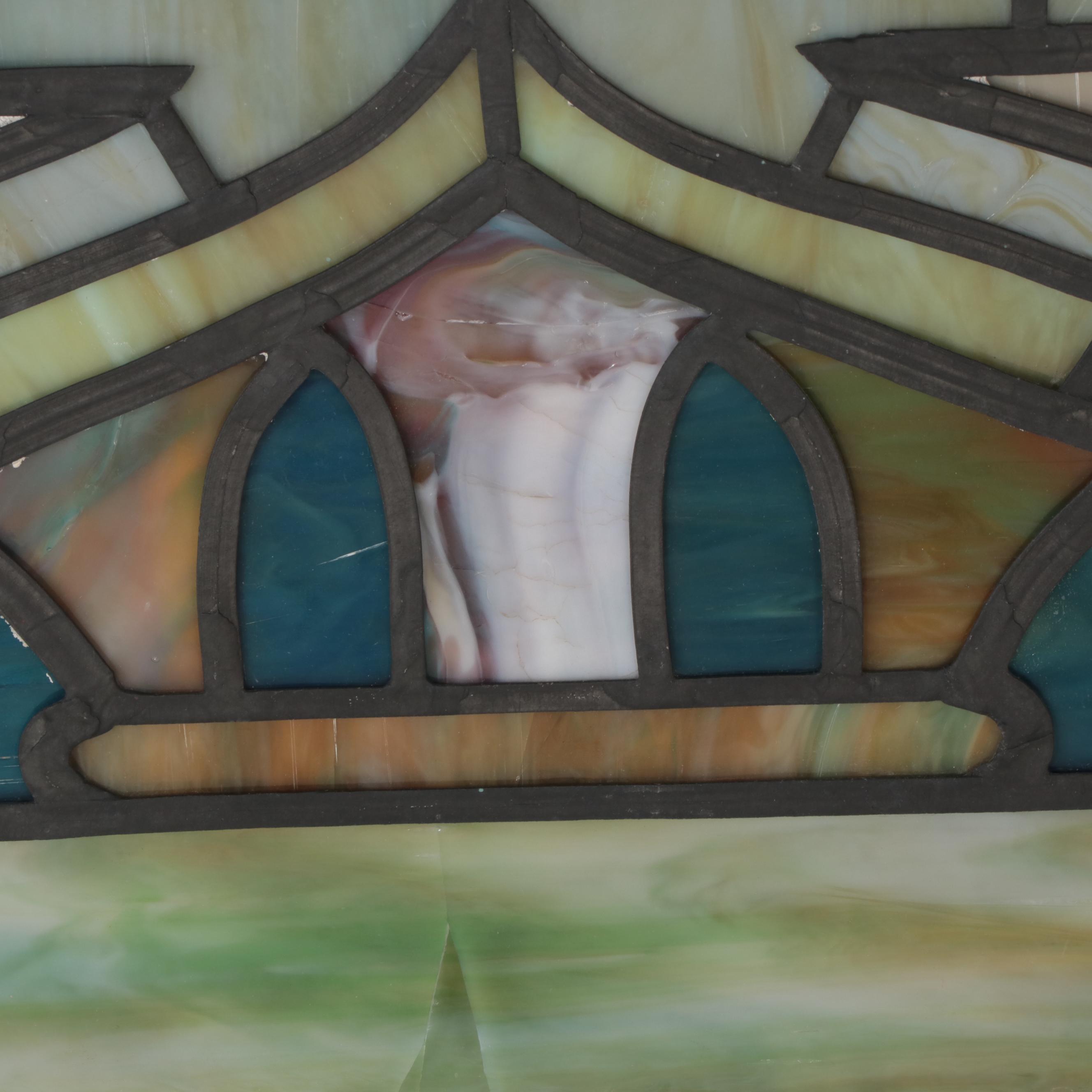 Art Nouveau Stained and Slag Glass Window Panels, Early 20th Century