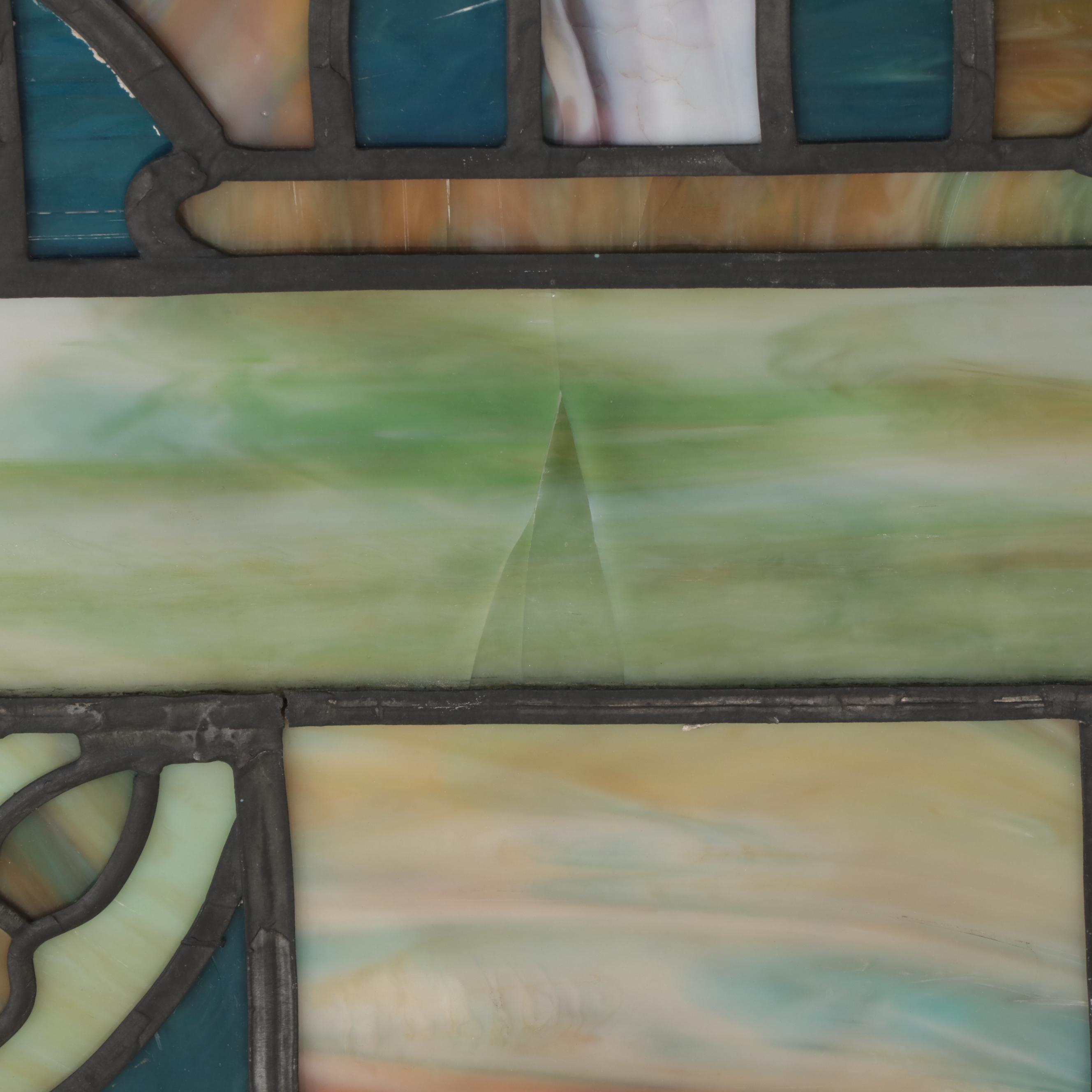 Art Nouveau Stained and Slag Glass Window Panels, Early 20th Century