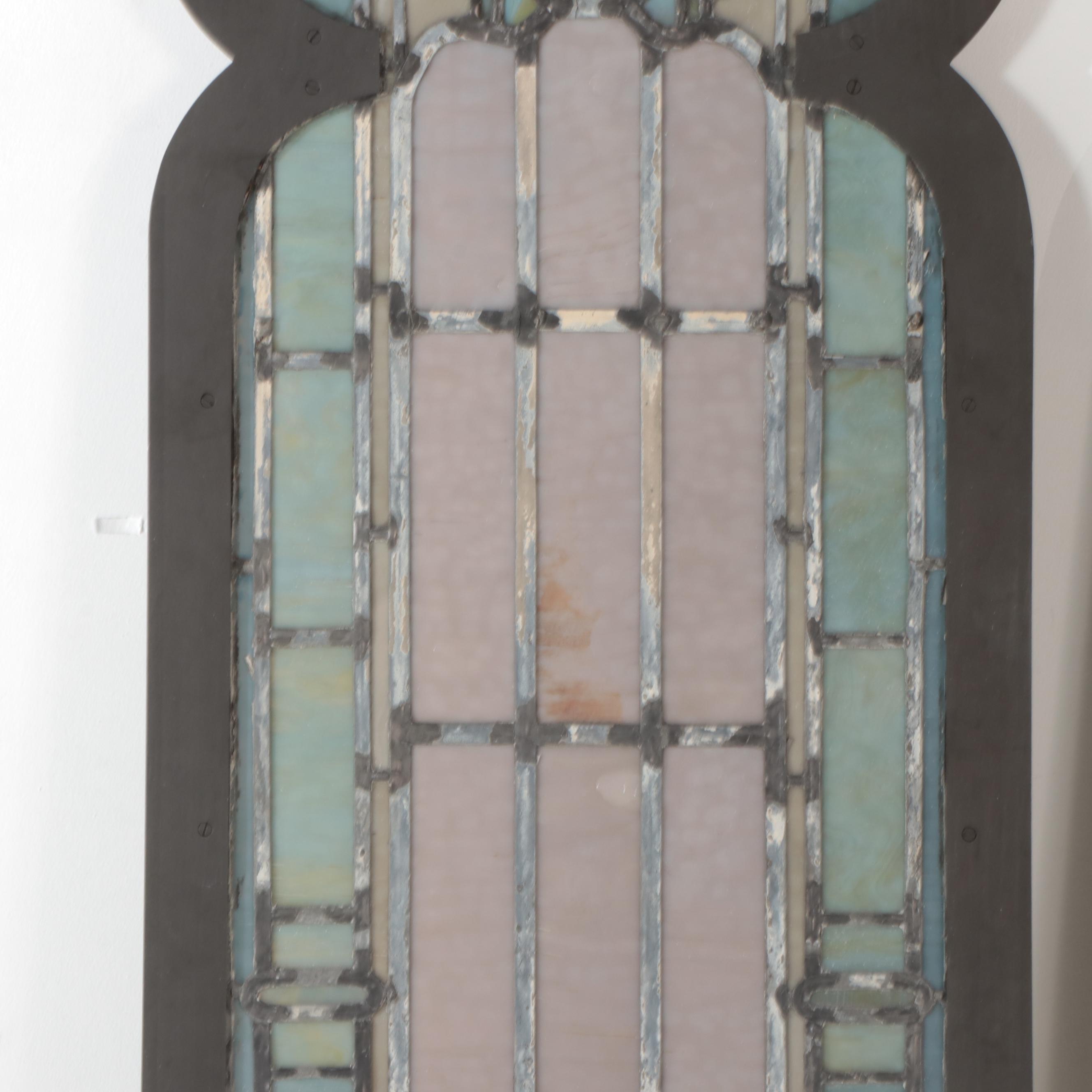 Art Nouveau Stained and Slag Glass Window Panels, Early 20th Century