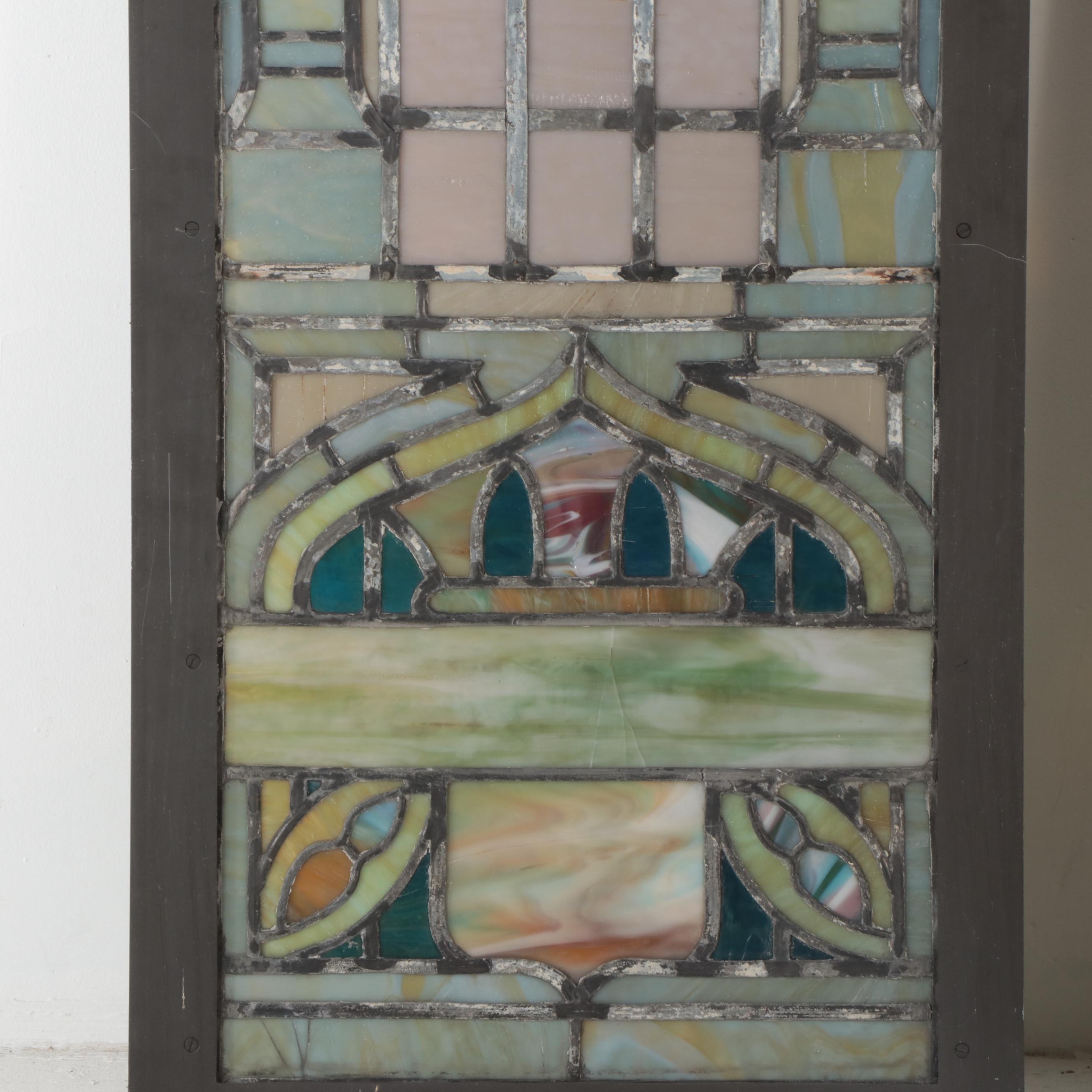 Art Nouveau Stained and Slag Glass Window Panels, Early 20th Century