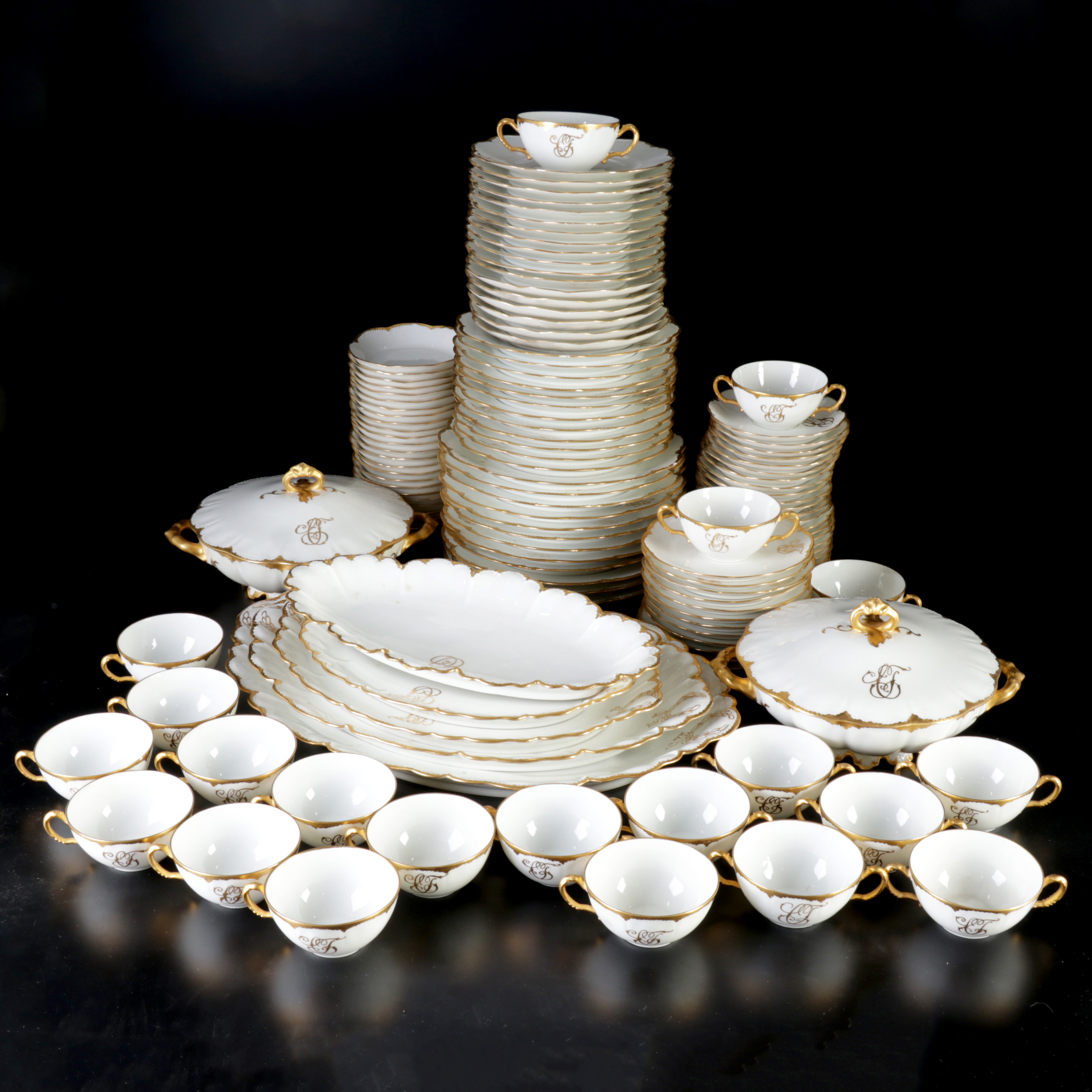 Haviland France Porcelain Gold Rimmed Monogrammed Tableware