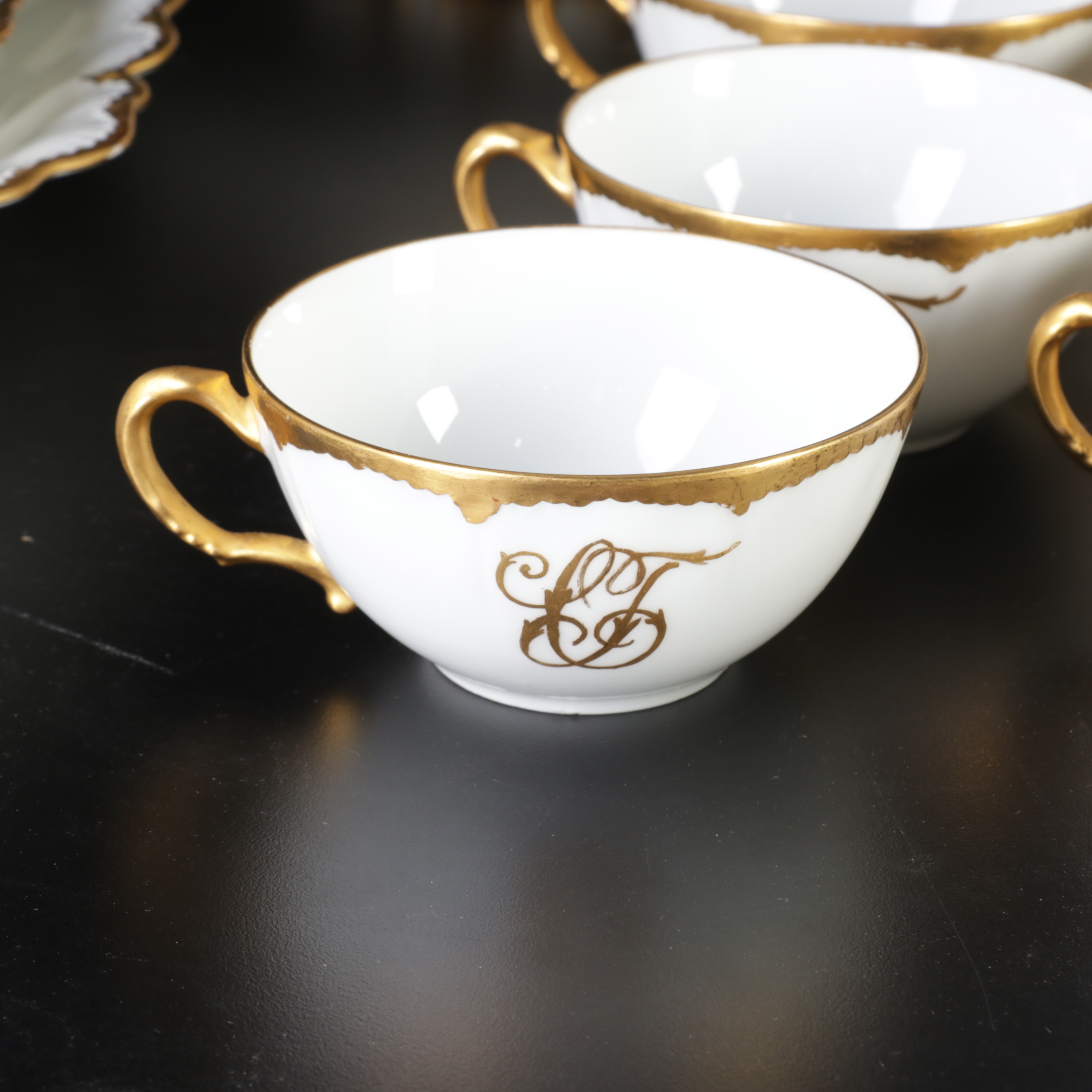 Haviland France Porcelain Gold Rimmed Monogrammed Tableware