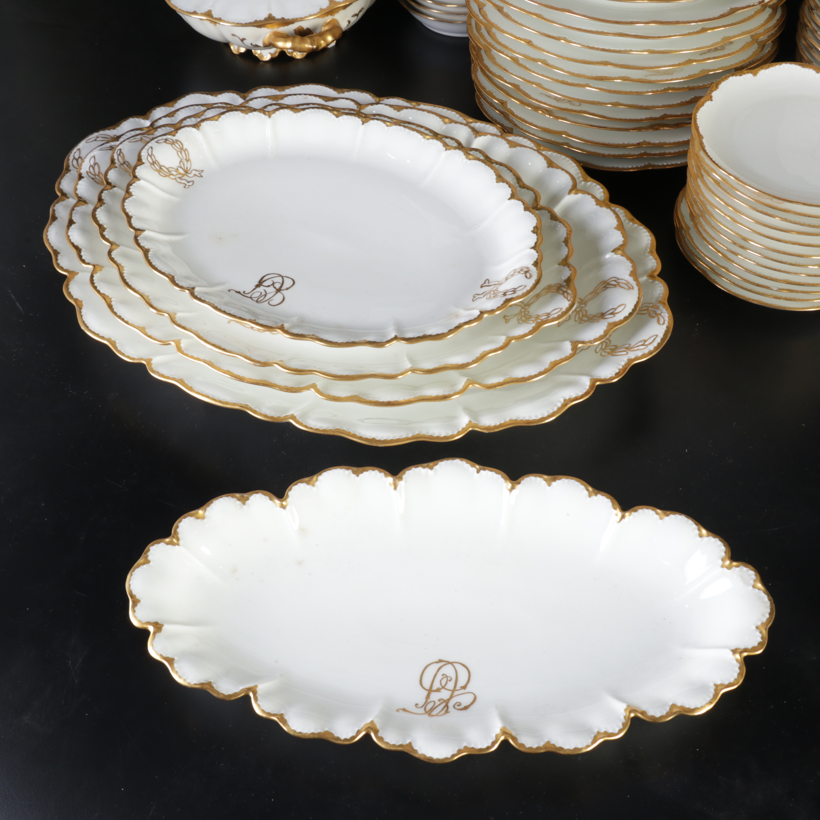 Haviland France Porcelain Gold Rimmed Monogrammed Tableware