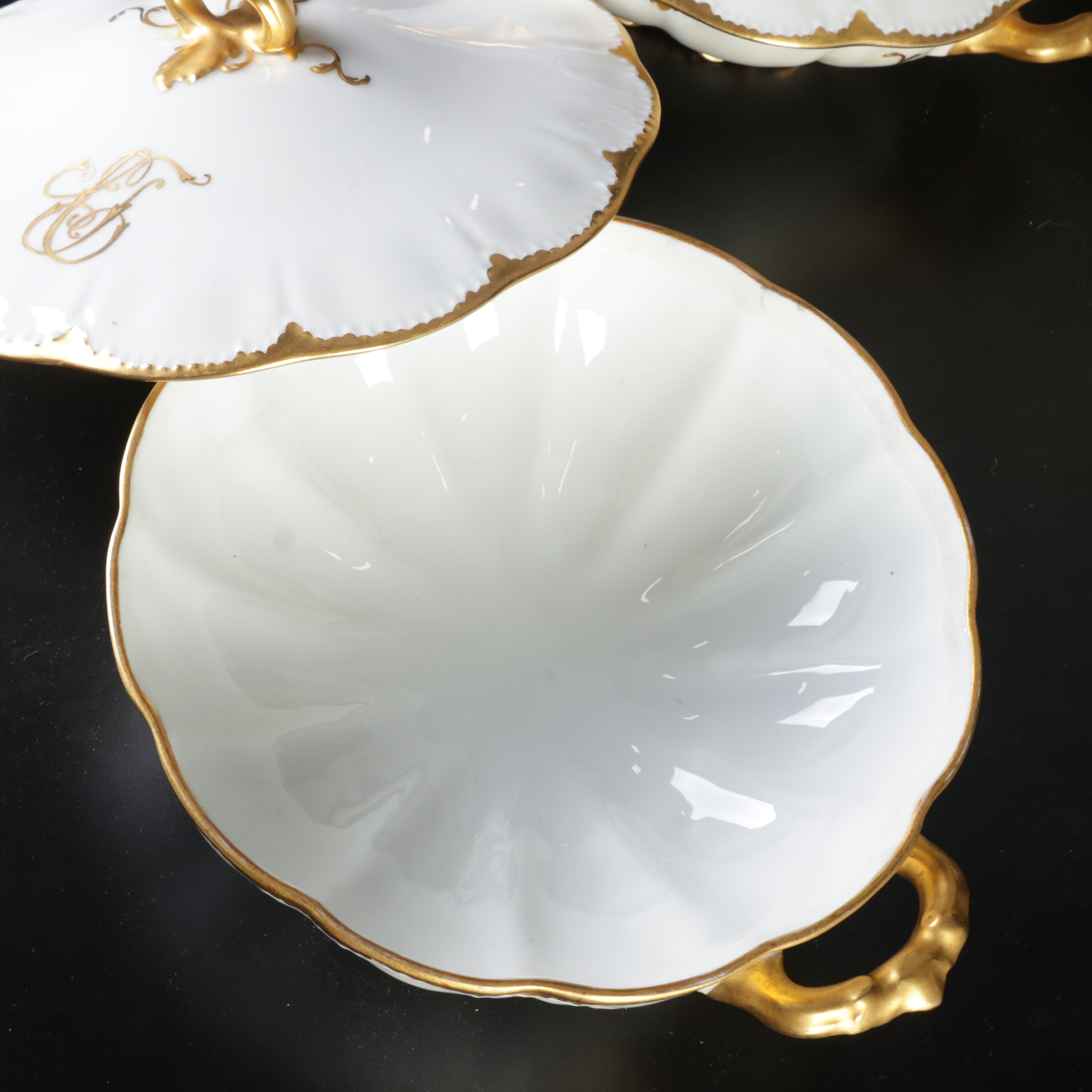 Haviland France Porcelain Gold Rimmed Monogrammed Tableware
